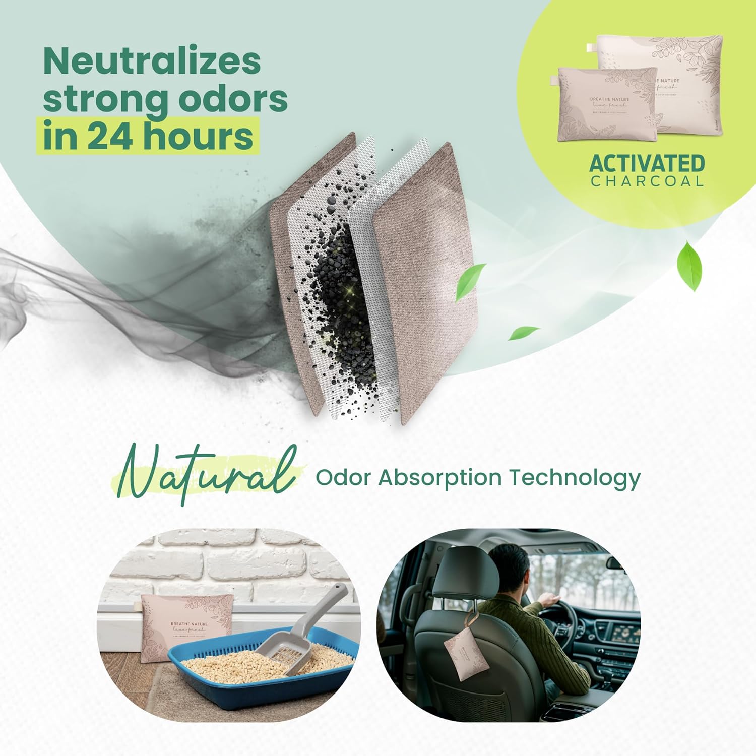 Roonin Activated Charcoal Odor Absorber - Bamboo Charcoal Air Purifying Bag - Activated Charcoal