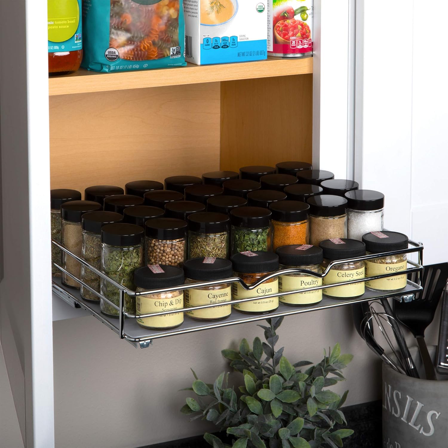 Pull Out Cabinet Organizer for Spices, Cans - Heavy Duty with Lifetime Limited Warranty- Pull Out