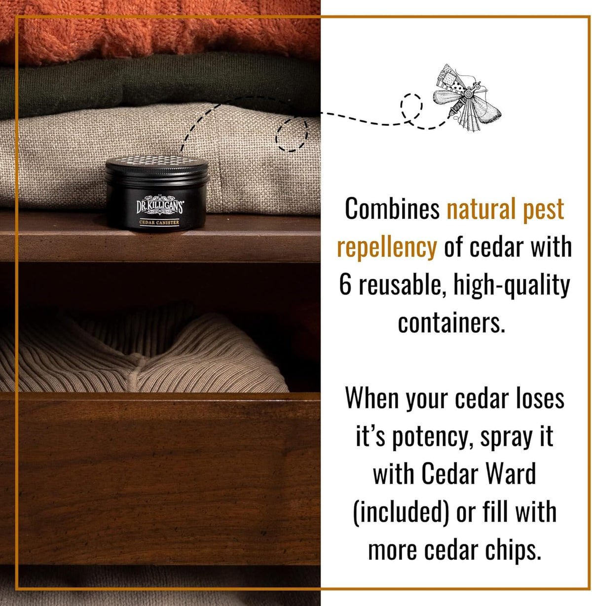 Dr. Killigan's Cedarwood Chip Canisters - Moth Repellent for Closets, Cedar Blocks for Clothes