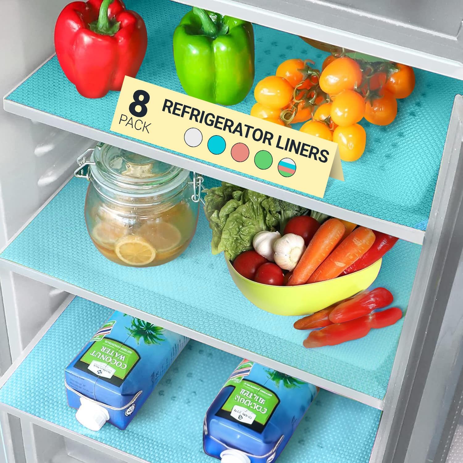Refrigerator Liners for Shelves (8 Pack) by Linda’s Essentials - Non-Adhesive Shelf or Drawer