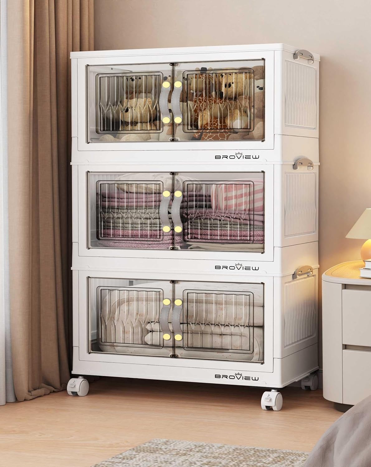 BROVIEW 135Qt Stackable Storage Bins with Lid, Extra Large Closet Organizer Collapsible Drawer