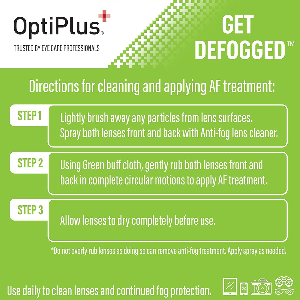 OptiPlus Anti-Fog Lens Cleaning Spray Kit l Cleaning Spray and Microfiber Cloth for Glasses