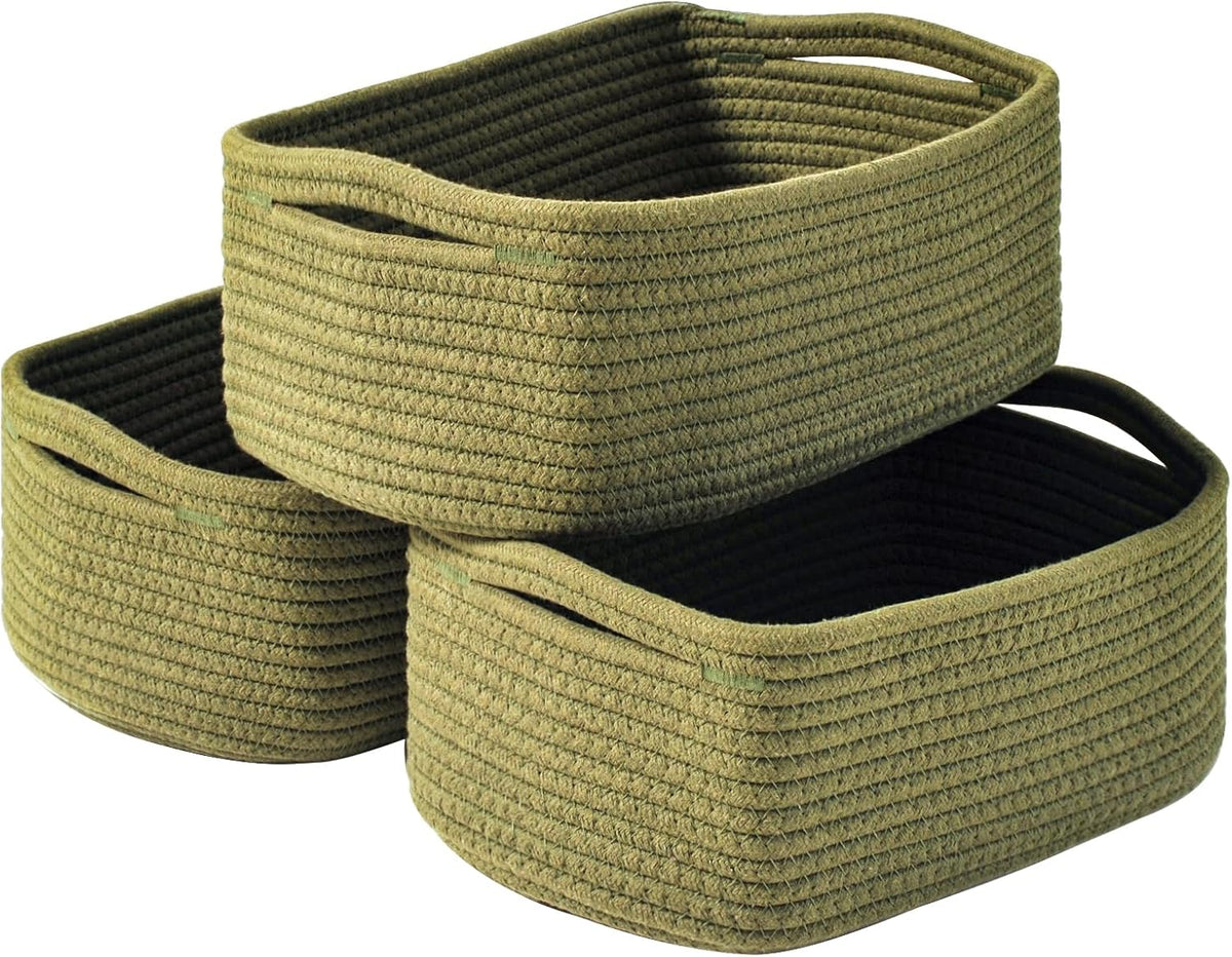 Small Green Storage Baskets for Organizing Shelves, Cute Woven Baskets for Storage, Organizer