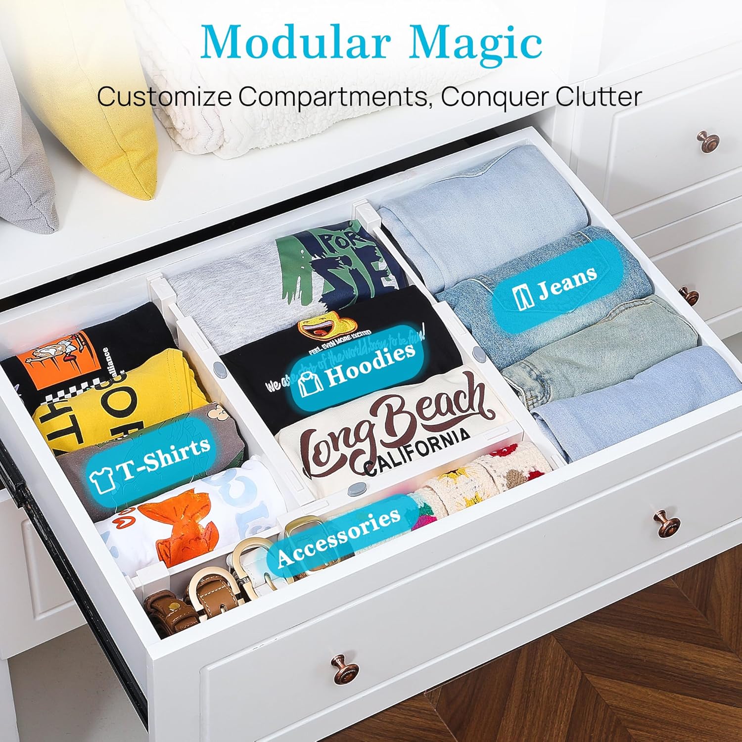 Vtopmart Drawer Dividers for Clothes 8 Pack, Adjustable 4" High Expandable from 11.6"-17" Dresser