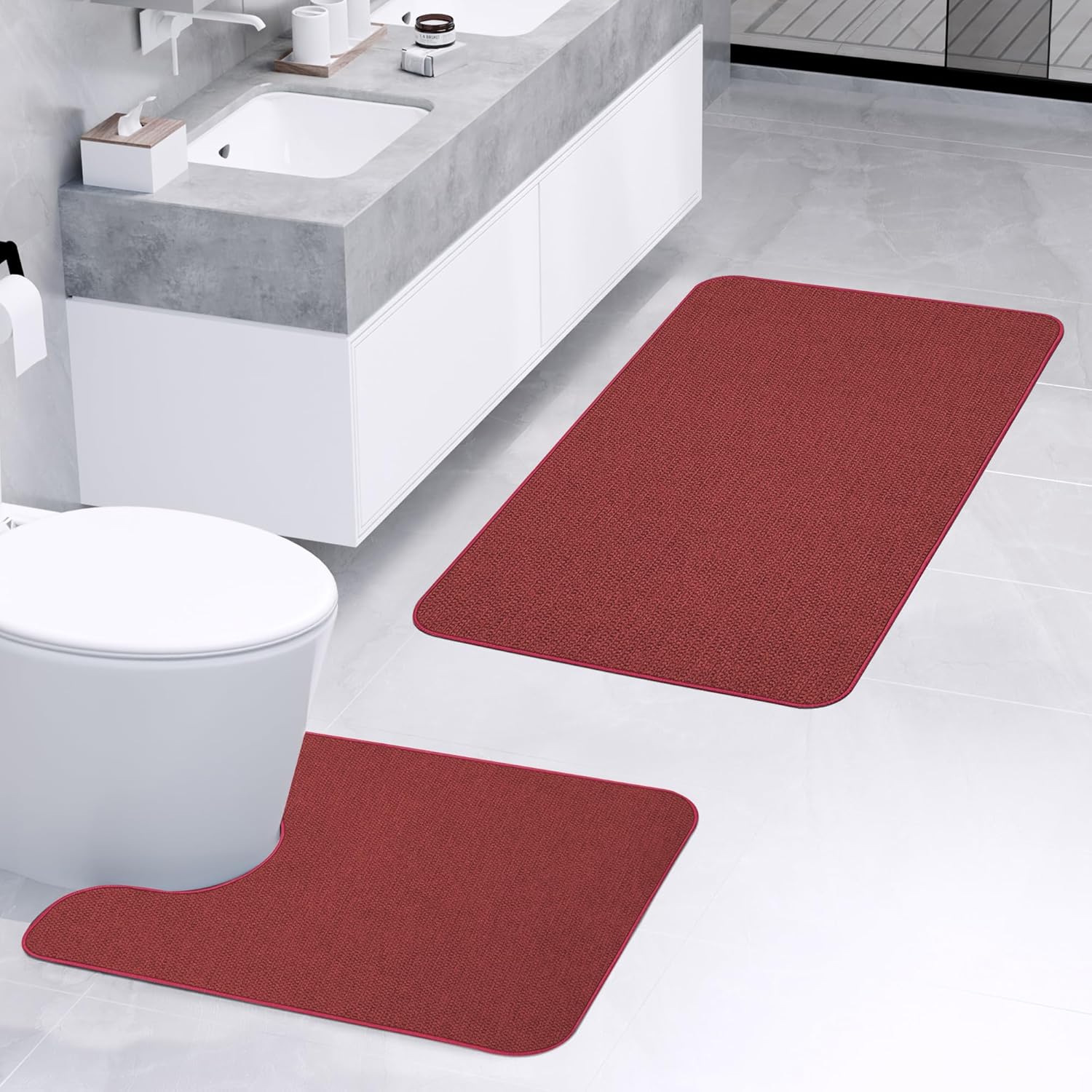 Bathroom Rugs Set 2 Pieces,Thin Bathroom Mats,Toilet Rugs,Quick Dry,Non-Slip,Machine Washable,Low