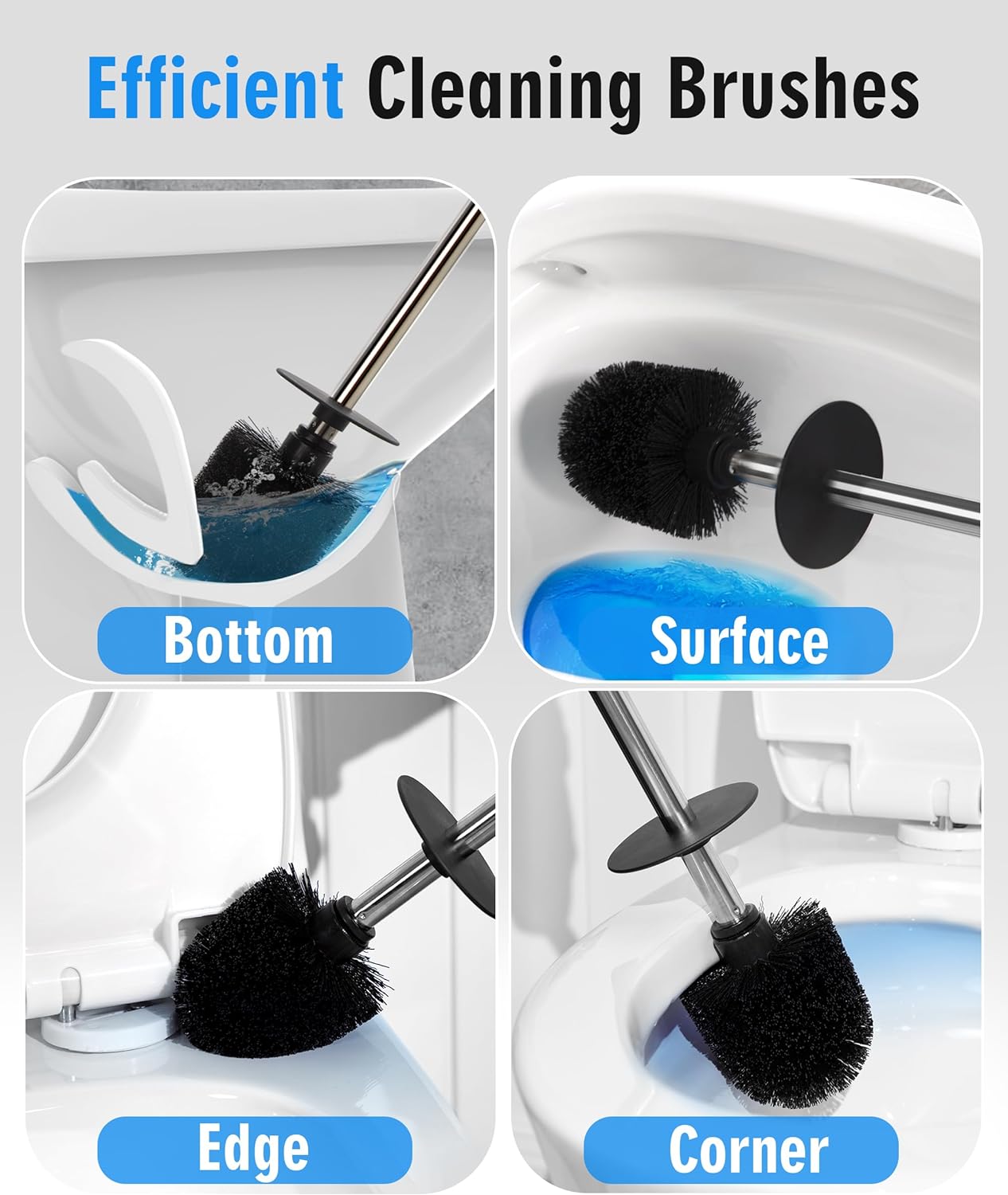 Ceramic Toilet Brush & Holder Set - Freestanding Deep-Cleaning Toilet Bowl Cleaner Brush, Stainless