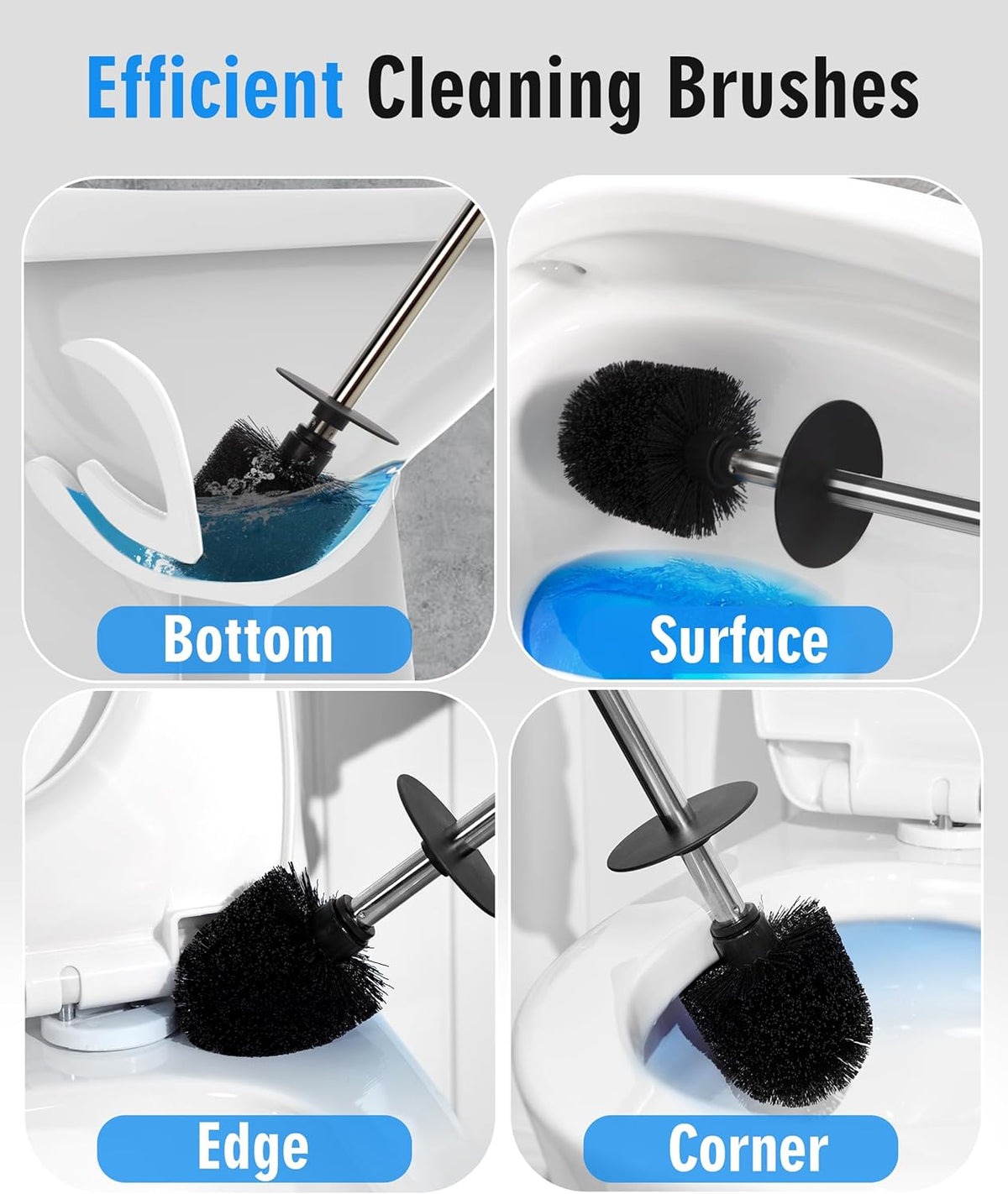 Ceramic Toilet Brush & Holder Set - Freestanding Deep-Cleaning Toilet Bowl Cleaner Brush, Stainless