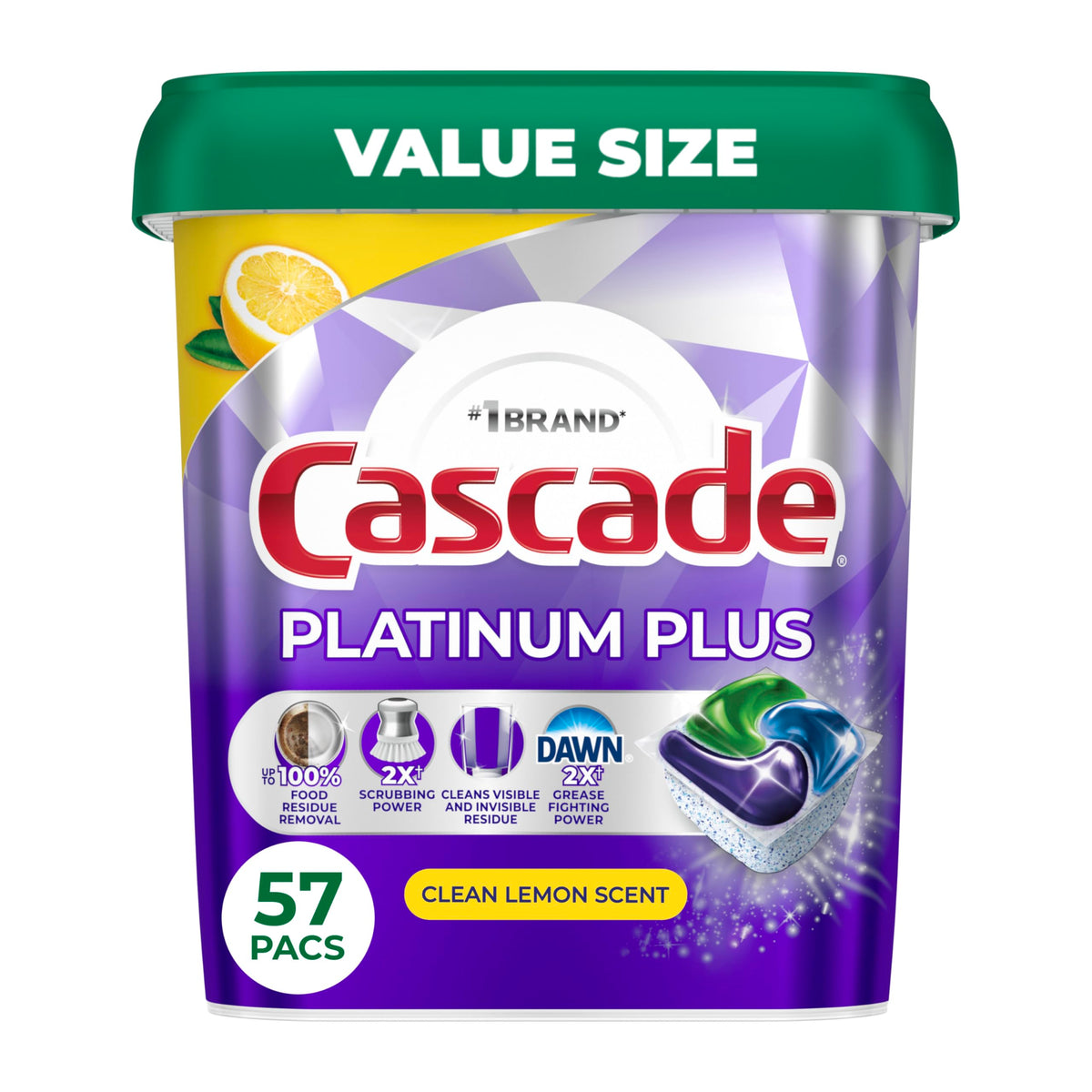 Cascade Platinum Plus Dishwasher Detergent Pods Dish Soap Lemon 57 Count
