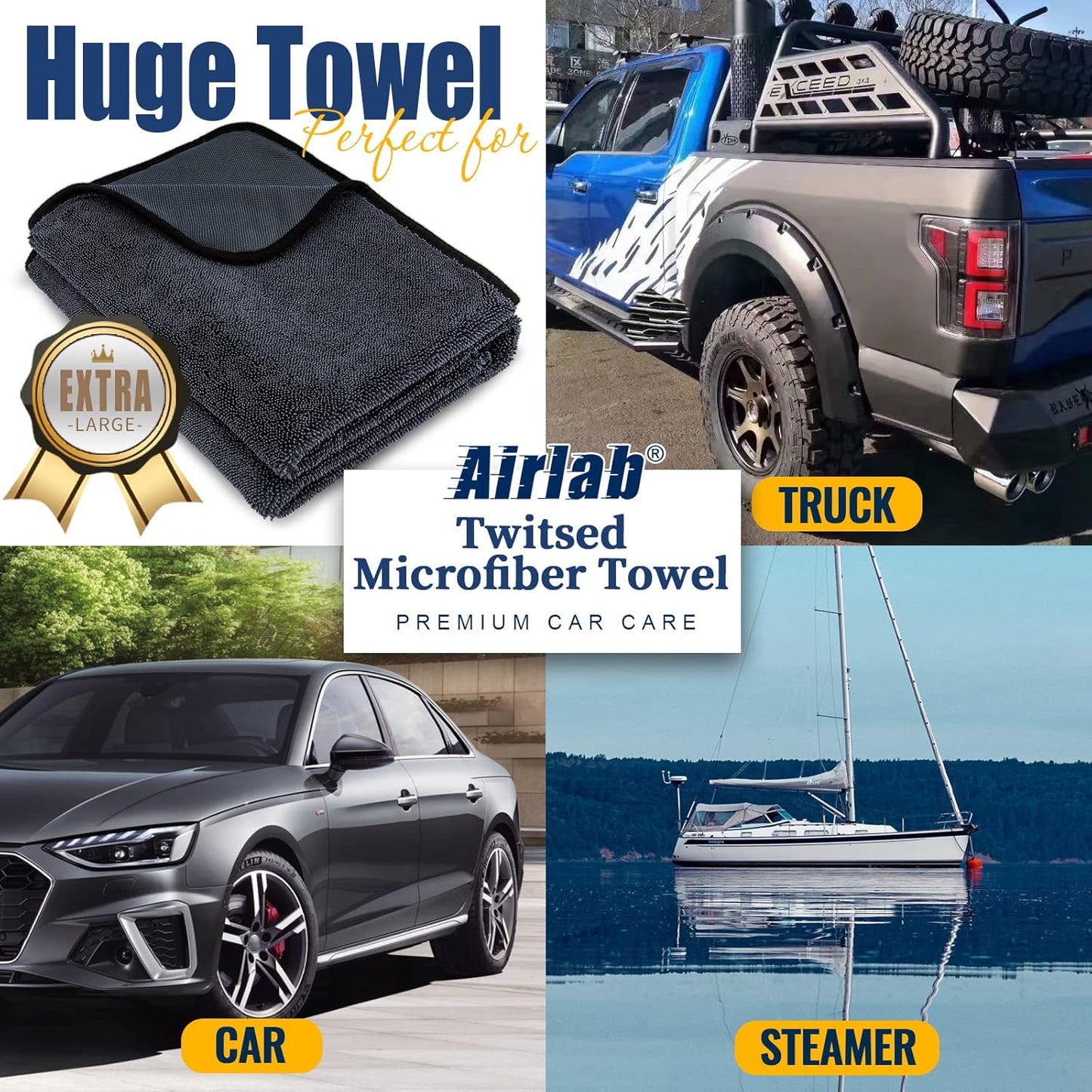 Airlab Microfiber Towels for Cars Wash Drying Extra Large Super Absorbent Cleaning Cloth Auto