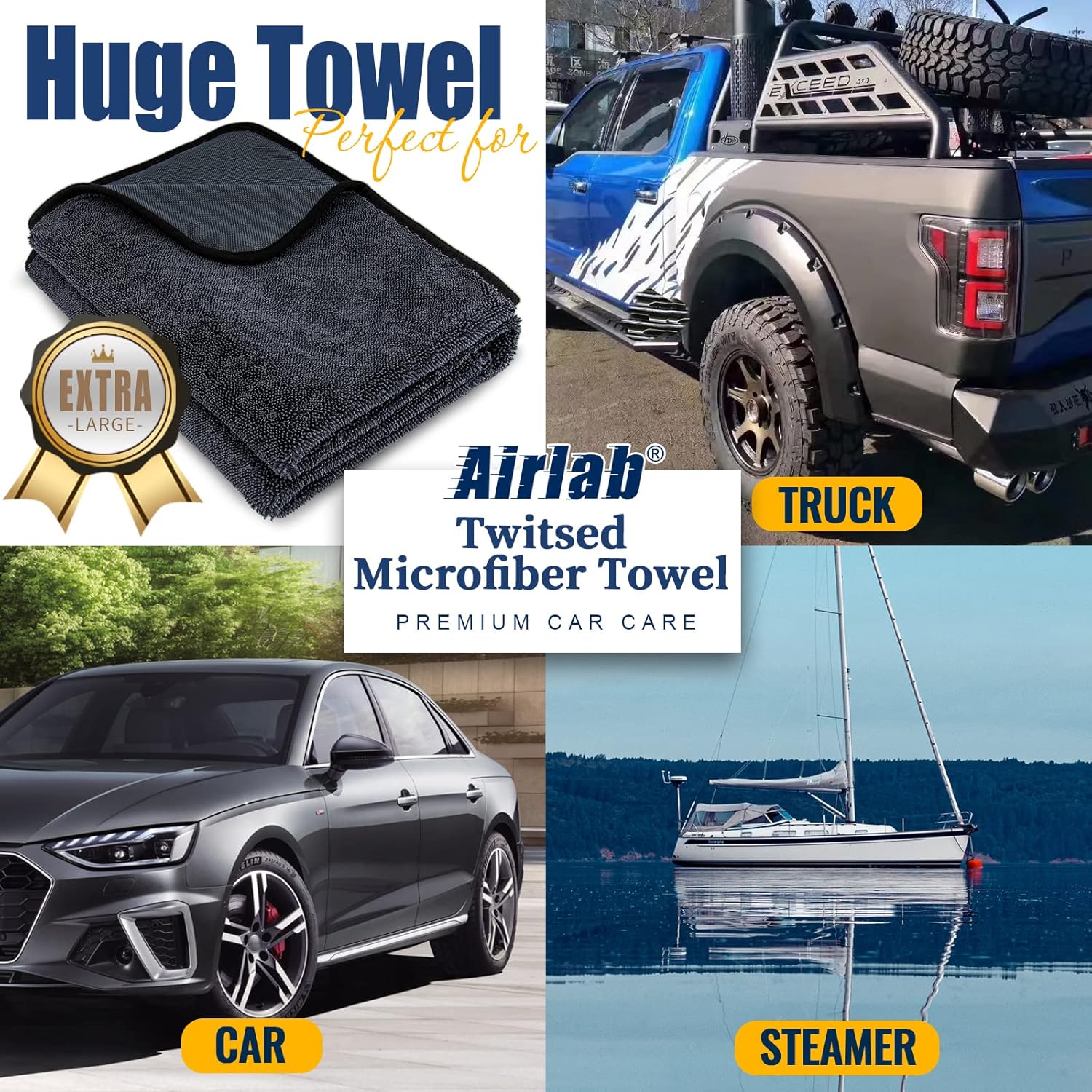 Airlab Microfiber Towels for Cars Wash Drying Extra Large Super Absorbent Cleaning Cloth Auto