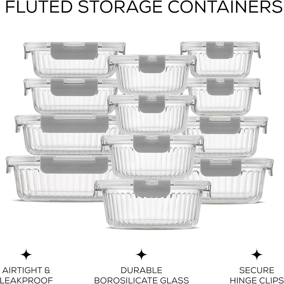 JoyJolt 24pc Borosilicate Glass Storage Containers with Lids | 12 Airtight/Freezer Safe Food