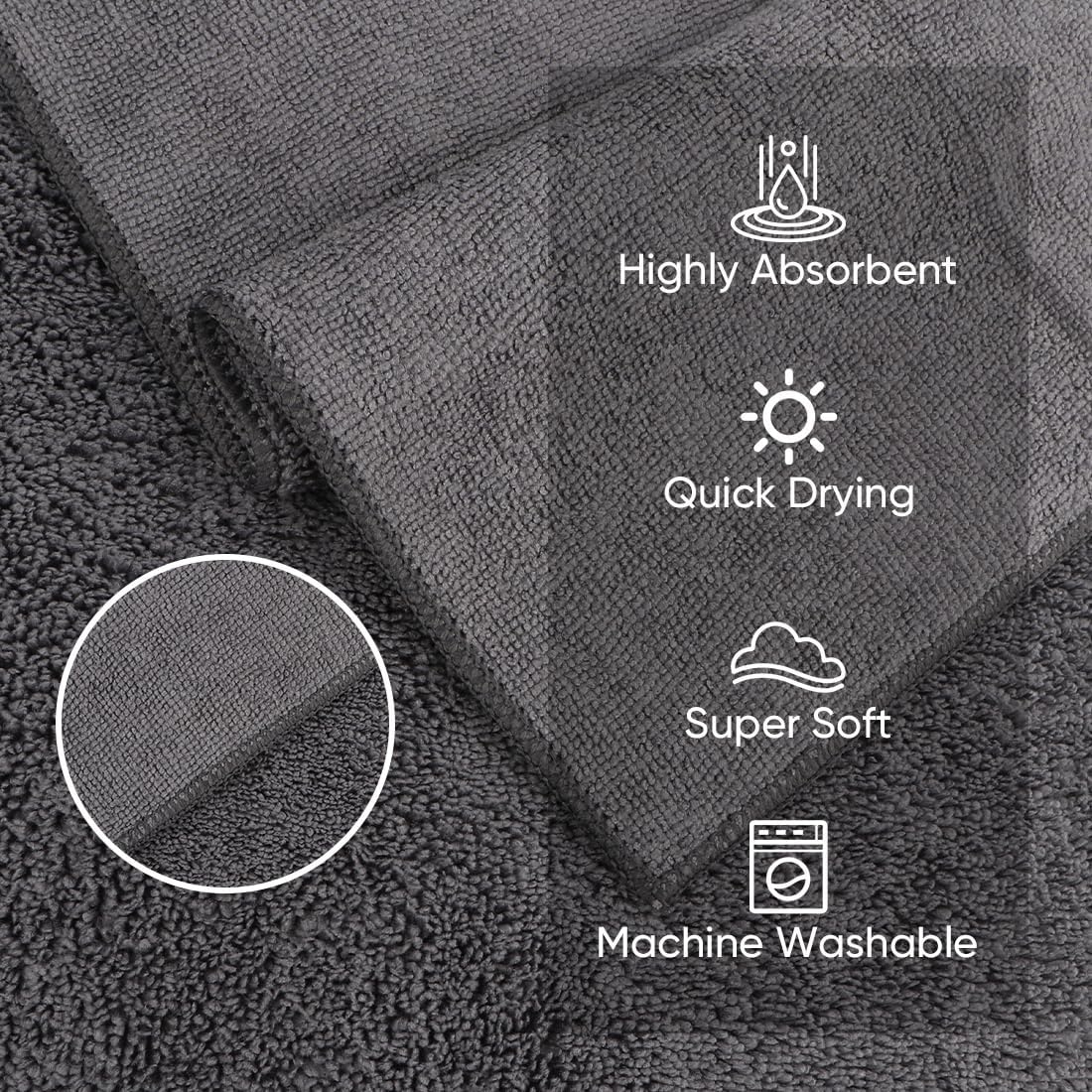 HOMEXCEL Microfiber Washcloths 24 Pack, Highly Absorbent and Soft Face Towel, Multi-Purpose Grey