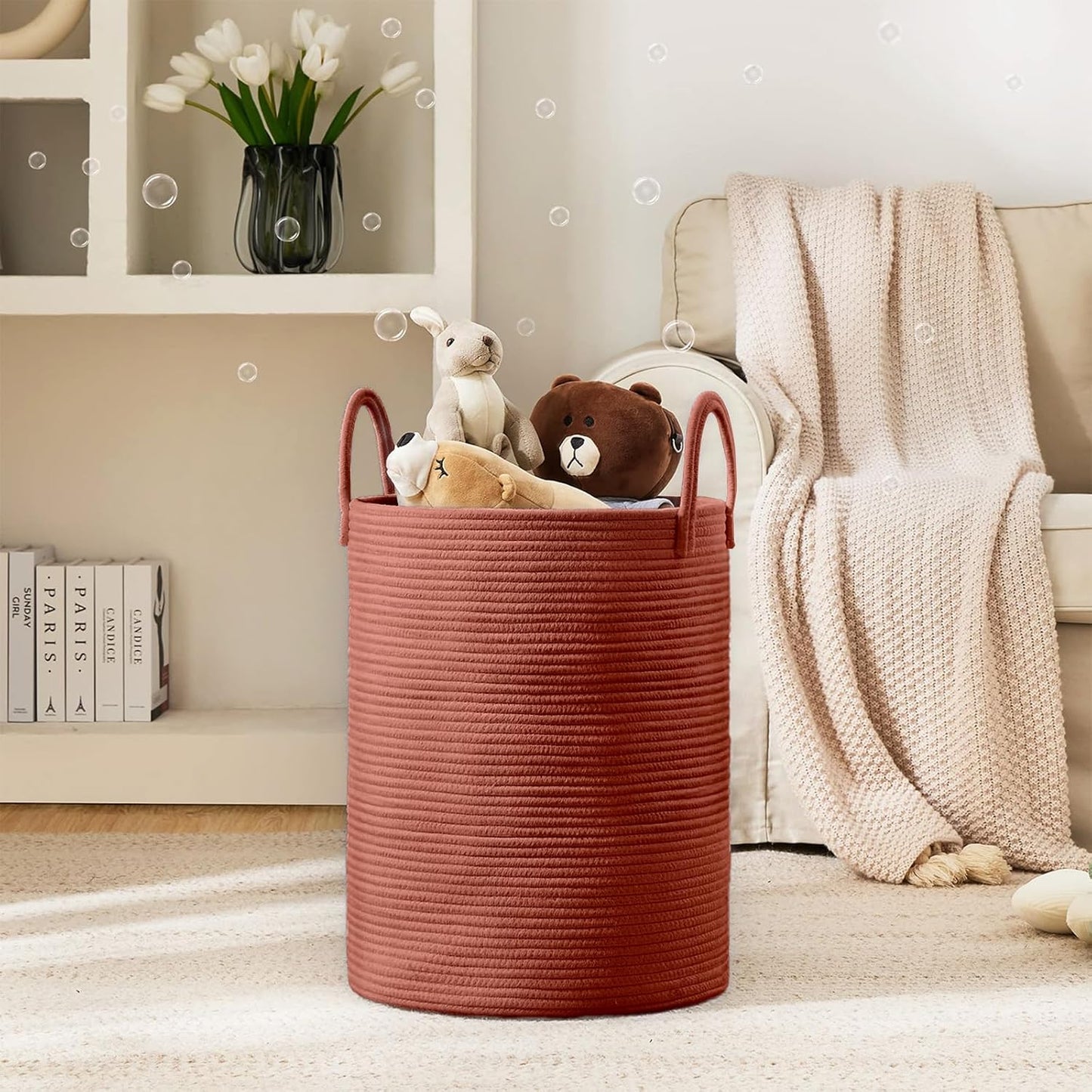 YOUDENOVA Laundry Hamper Basket, Woven 58L Tall Laundry Basket for Blanket Organizer- Clothes