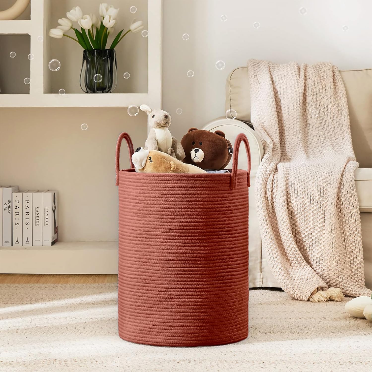 YOUDENOVA Laundry Hamper Basket, Woven 58L Tall Laundry Basket for Blanket Organizer- Clothes