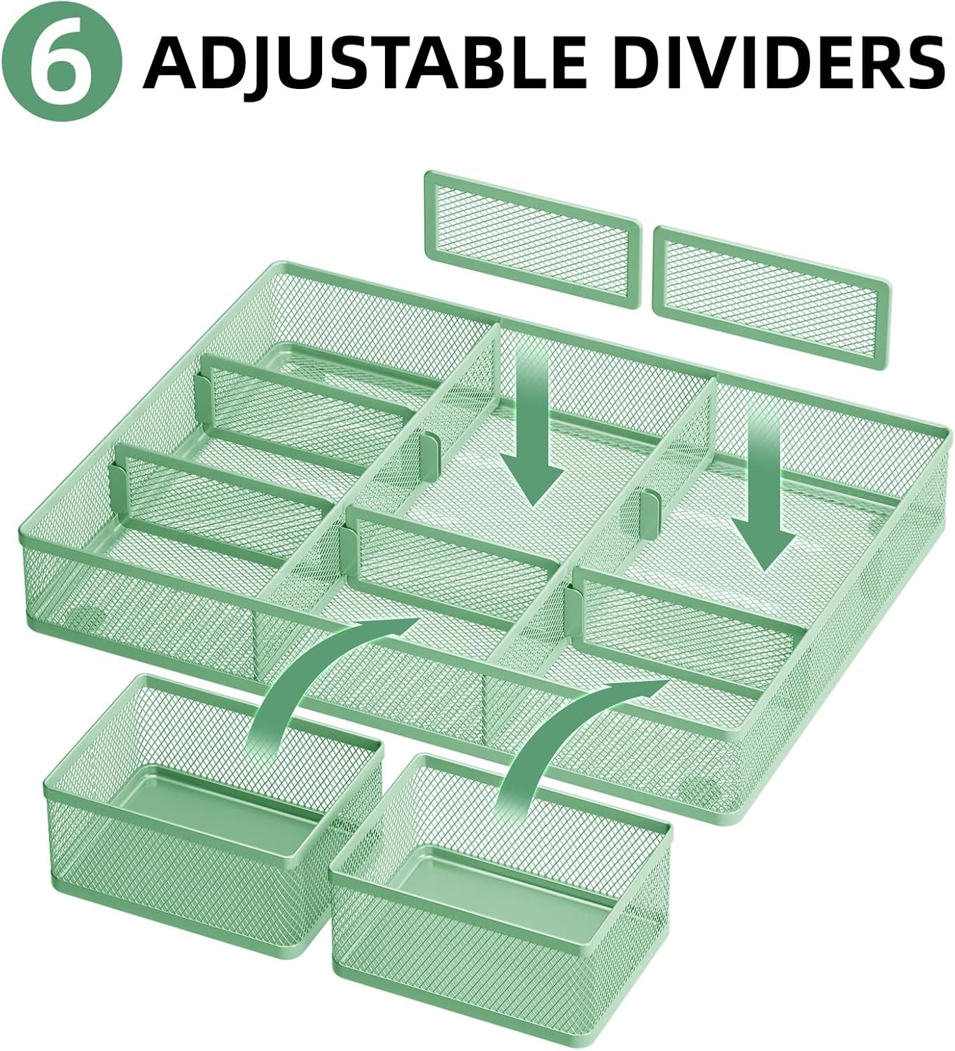 Marbrasse 3 Packs Desk Drawer Organizers, Metal Mesh Dividers with 9 Adjustable Compartments, Pen