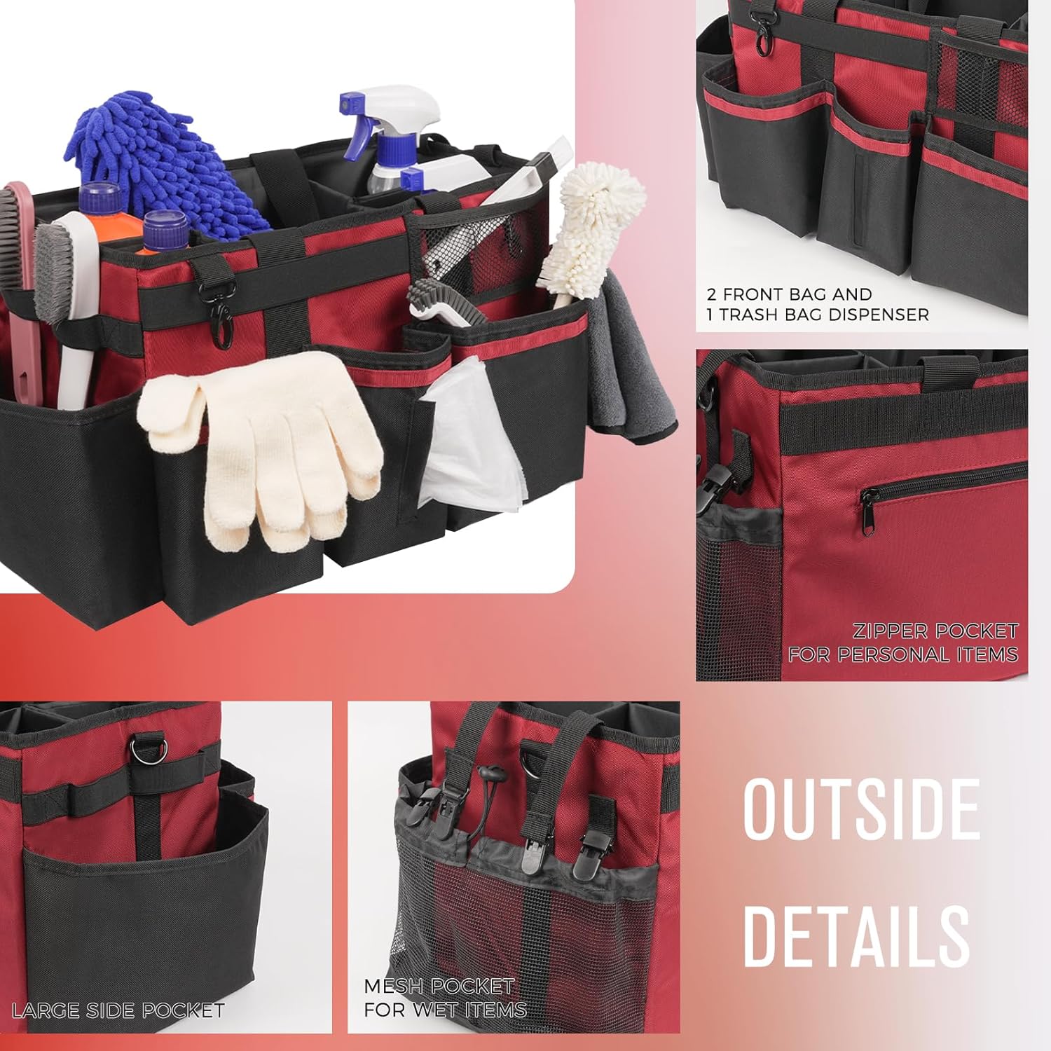 Wearable Cleaning Caddy, Cleaning Caddy Supplies Organizer with Handle & Shoulder Straps for