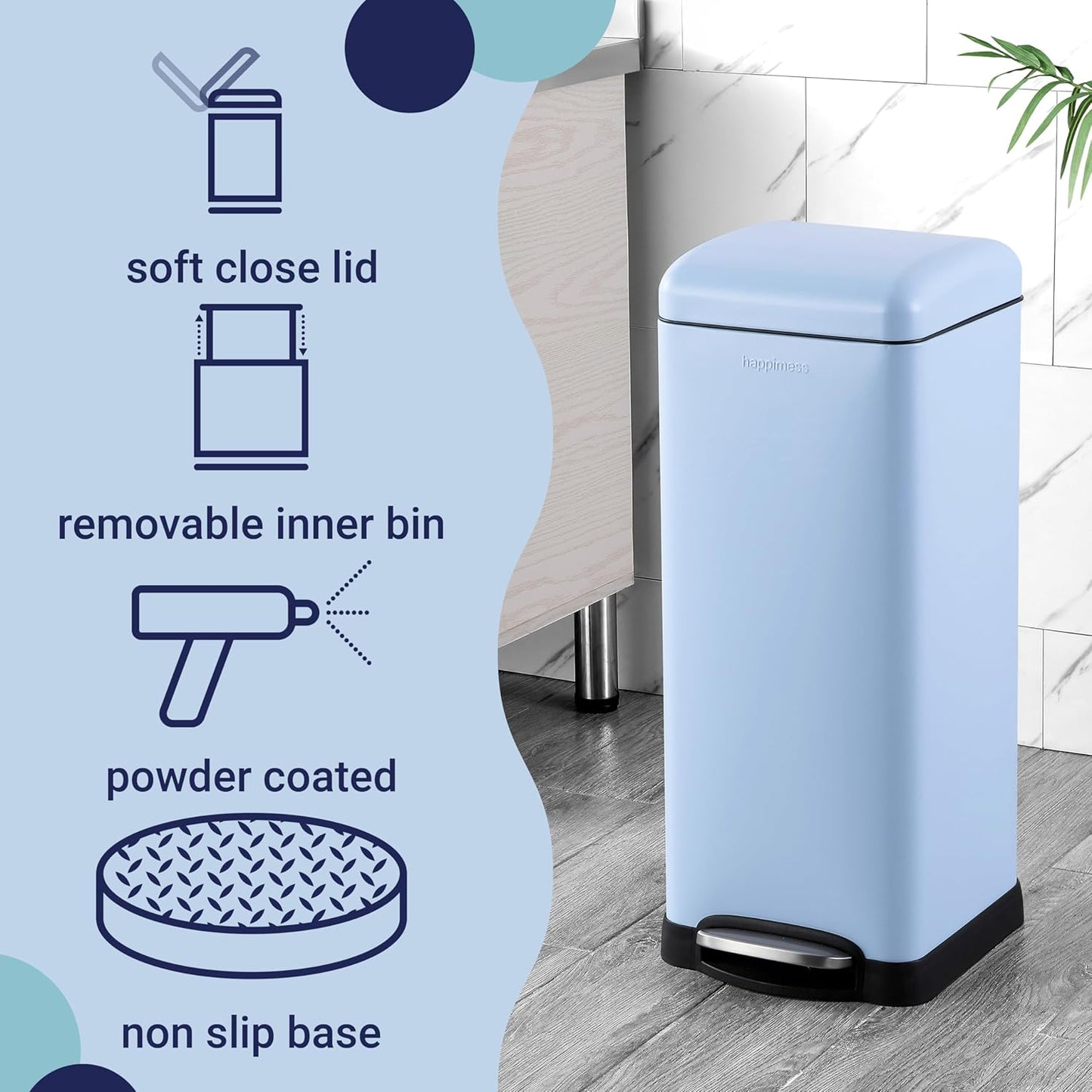 happimess HPM1007I Betty Retro 8-Gallon Step-Open Trash Can, Fingerprint Resistant, Modern