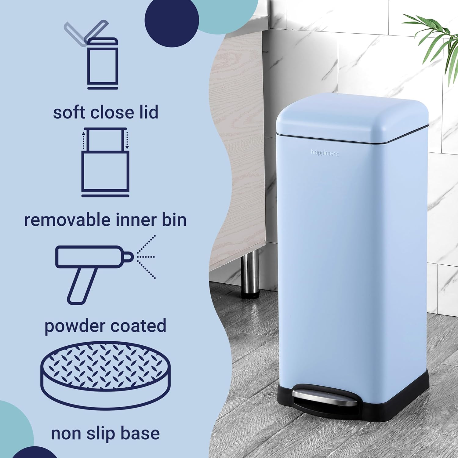 happimess HPM1007I Betty Retro 8-Gallon Step-Open Trash Can, Fingerprint Resistant, Modern