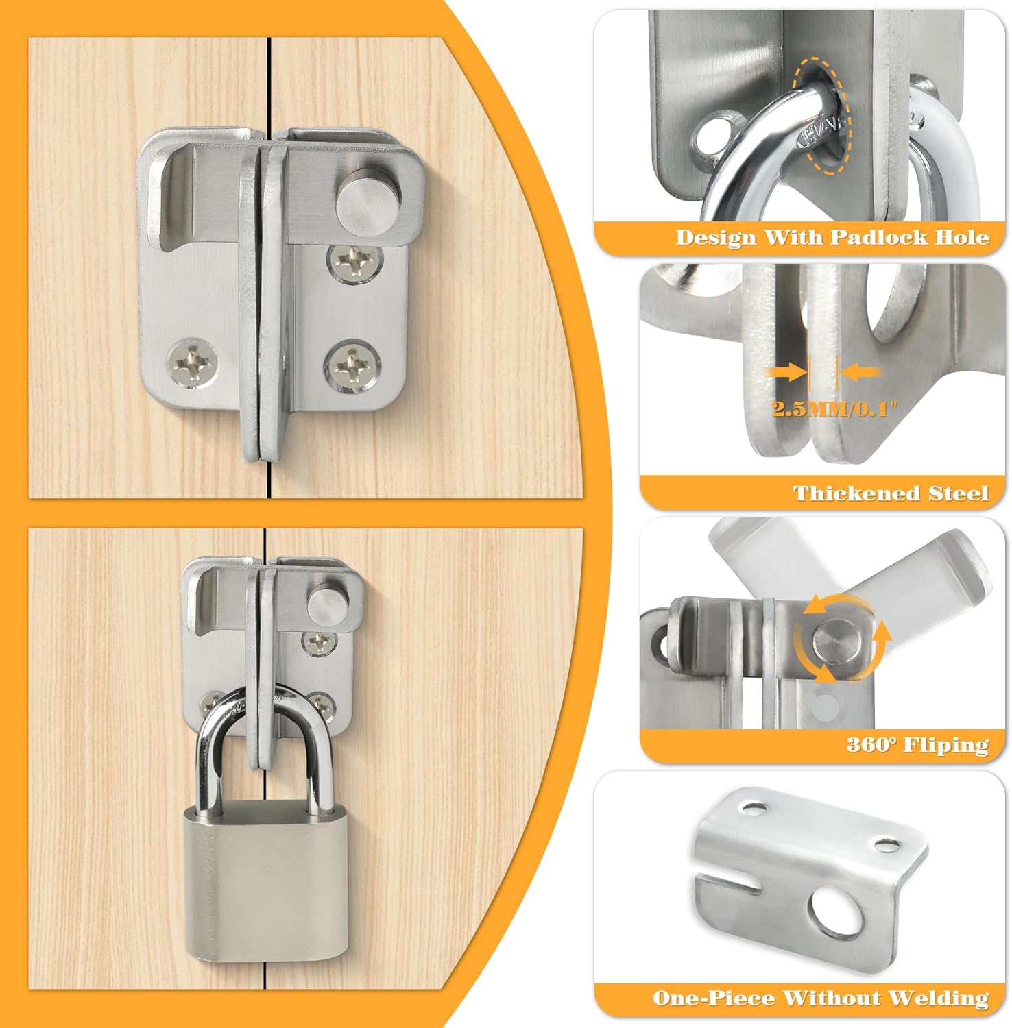 Alise Flip Latch Gate Latches Slide Bolt Latch Safety Door Lock Catch for Barn Cabinet Pet Cage