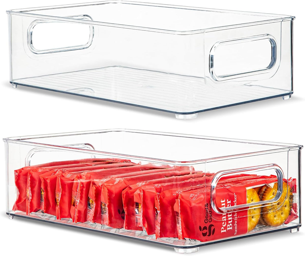 Plastic Food Storage 2 Pack Clear Container Bin with Handles for Organizing Kitchen, Pantry