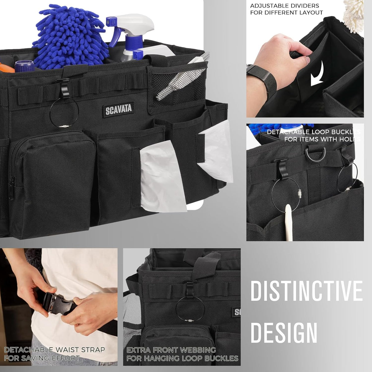 Wearable Cleaning Caddy Bag, Supplies Organizer with Handle & Shoulder Straps for Housekeepers