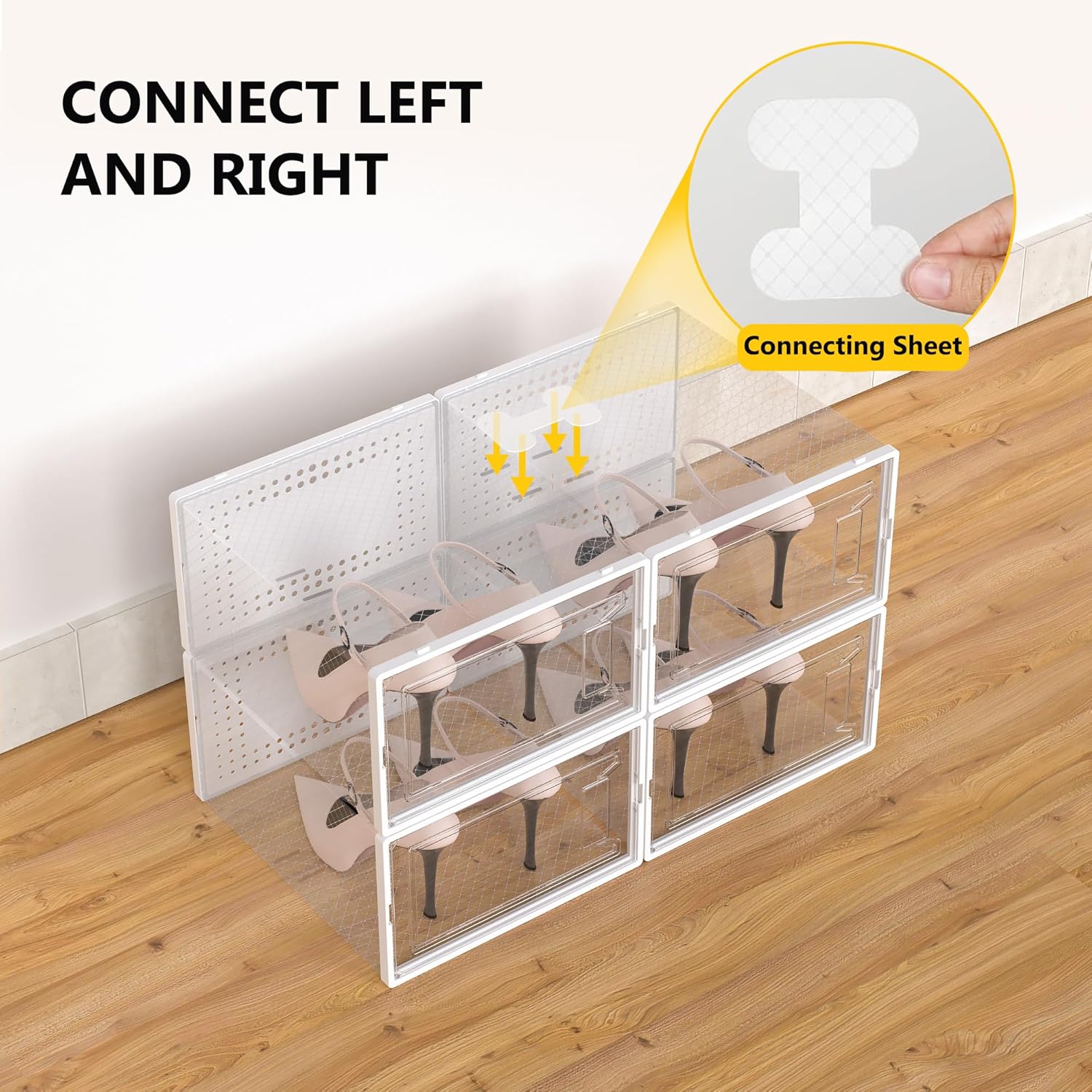 Secret Space 12 Pack XX Large Shoe Storage Organizer for Closet, Modular Space Saving Shoe Boxes