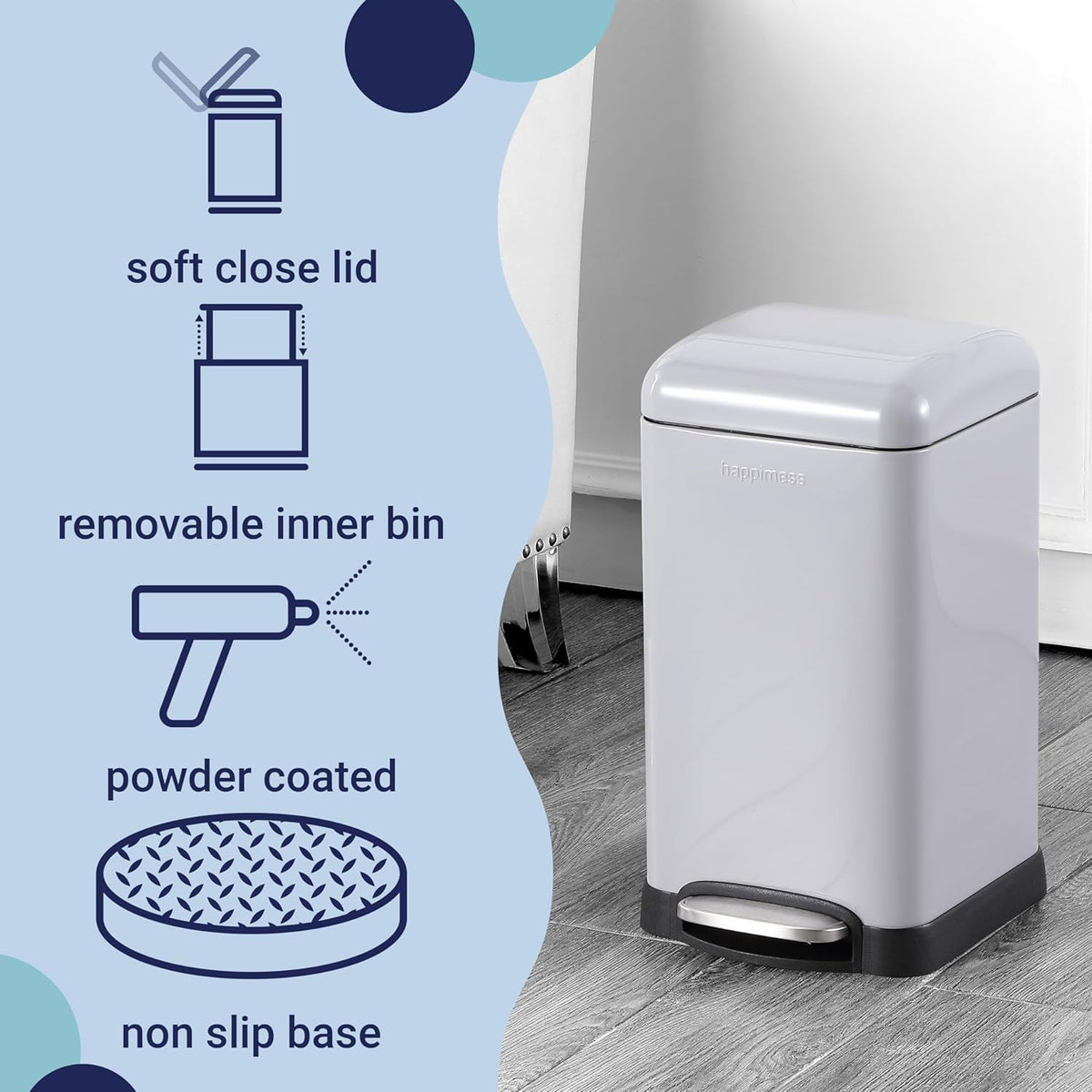 happimess HPM1012E Betty Retro Mini 3.2-Gallon Step-Open Trash Can, Fingerprint Resistant, Modern
