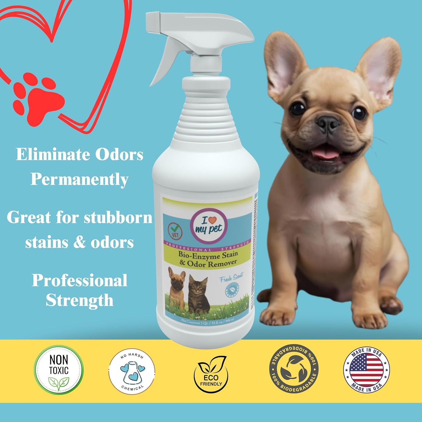 I Love My Pet Bio-Enzyme Stain and Odor Eliminator for Home, Enzyme Cleaner, Pet Carpet Cleaner