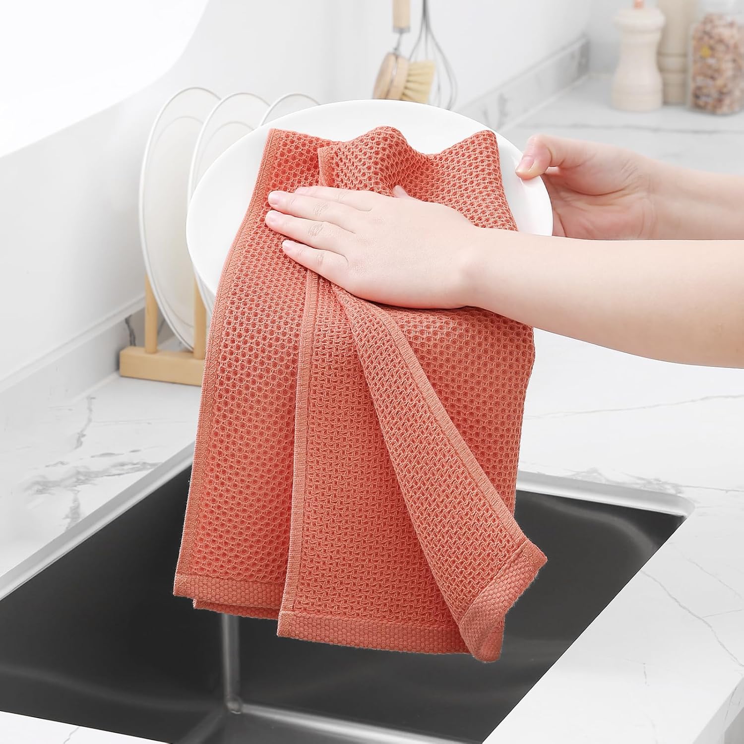 Homaxy 100% Cotton Waffle Weave Kitchen Dish Towels, Ultra Soft Absorbent Quick Drying Cleaning