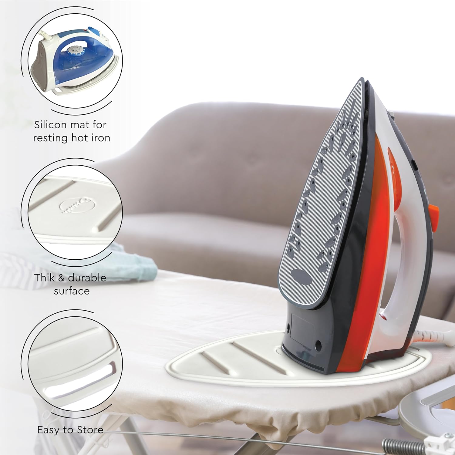 Encasa XO Ironing Board Cover and Pad 54"x15" - Free Silicone Iron Rest & Mesh Cloth - 4mm Felt