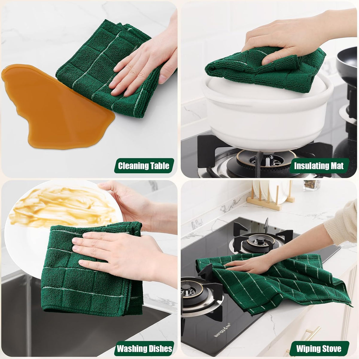 Homaxy Microfiber Kitchen Towels and Dishcloths Set, 12 Pack Soft and Absorbent Dish Hand Towels