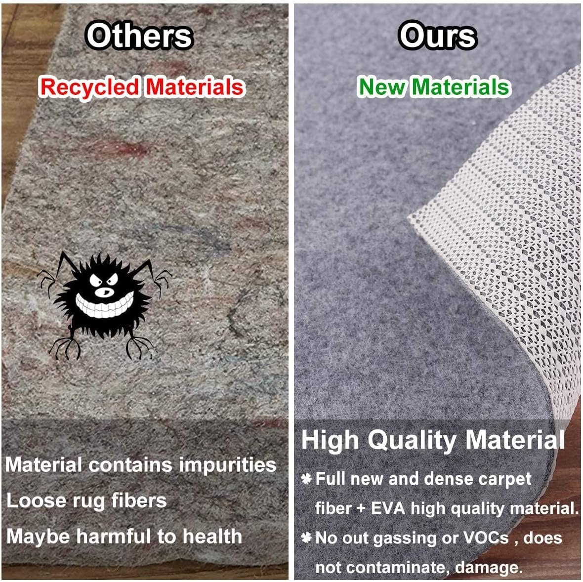 Non Slip Rug Pad Grippers - 4x6, 1/8" Thick, (Felt + Rubber) Double Layers Area Carpet Mat Tap