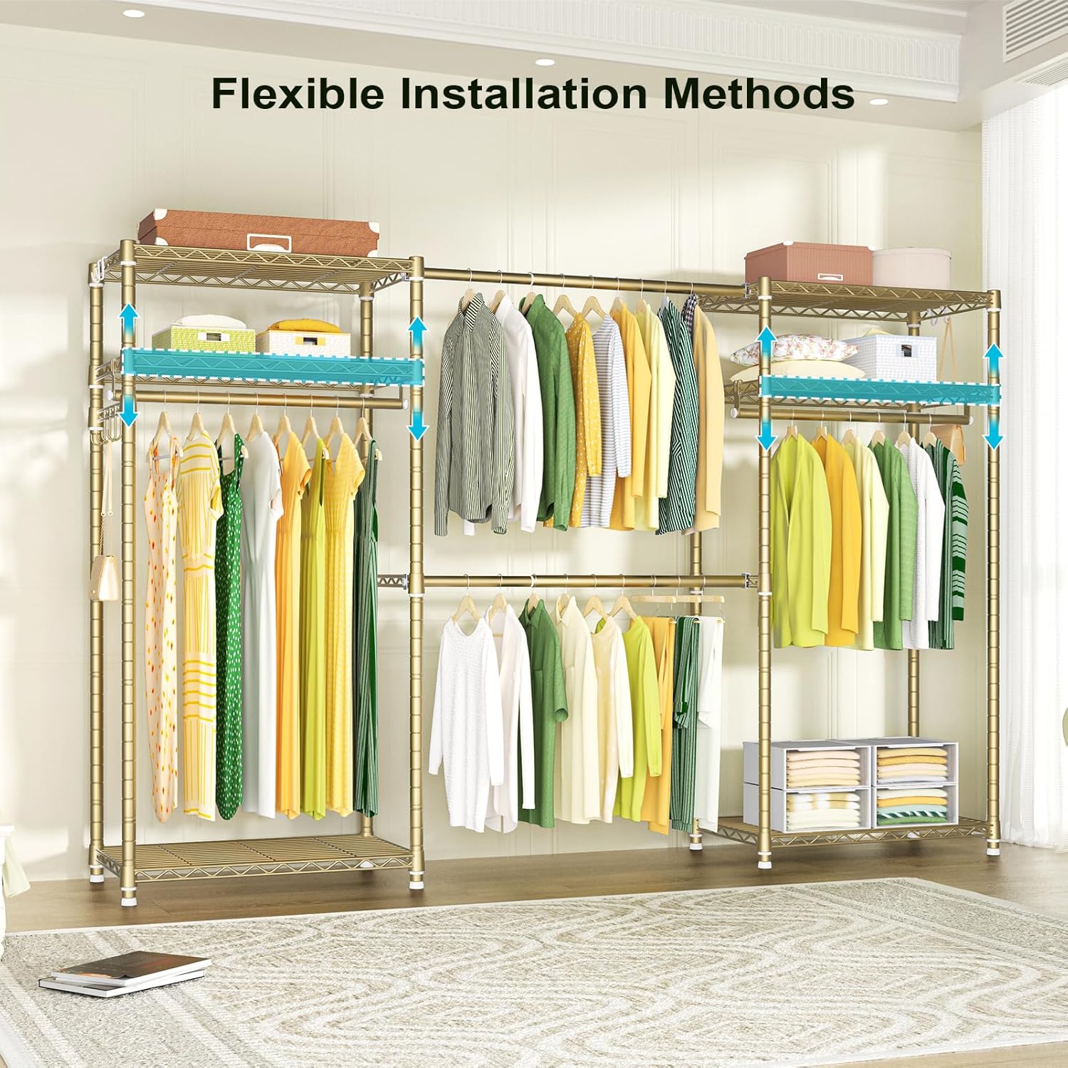 Ulif E1 Heavy Duty Closet Garment Rack, 6 Tiers Adjustable Metal Freestanding Expandable Clothing