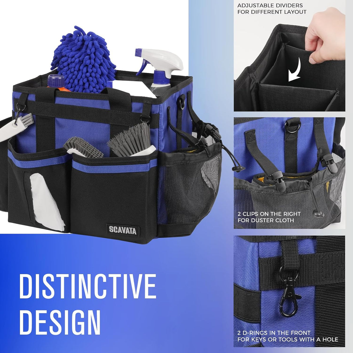 Compact Wearable Cleaning Caddy, Small Supplies Organizer with Handle & Shoulder Straps for