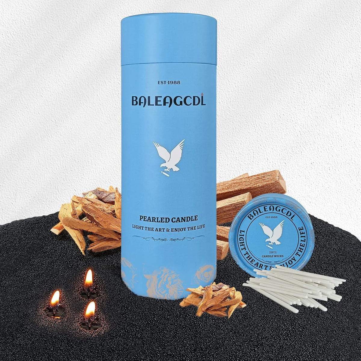 Sandalwood Scented Black Pearled Candle 18oz Luxury Sand Candle Granulated Wax - 30 Cotton Wicks