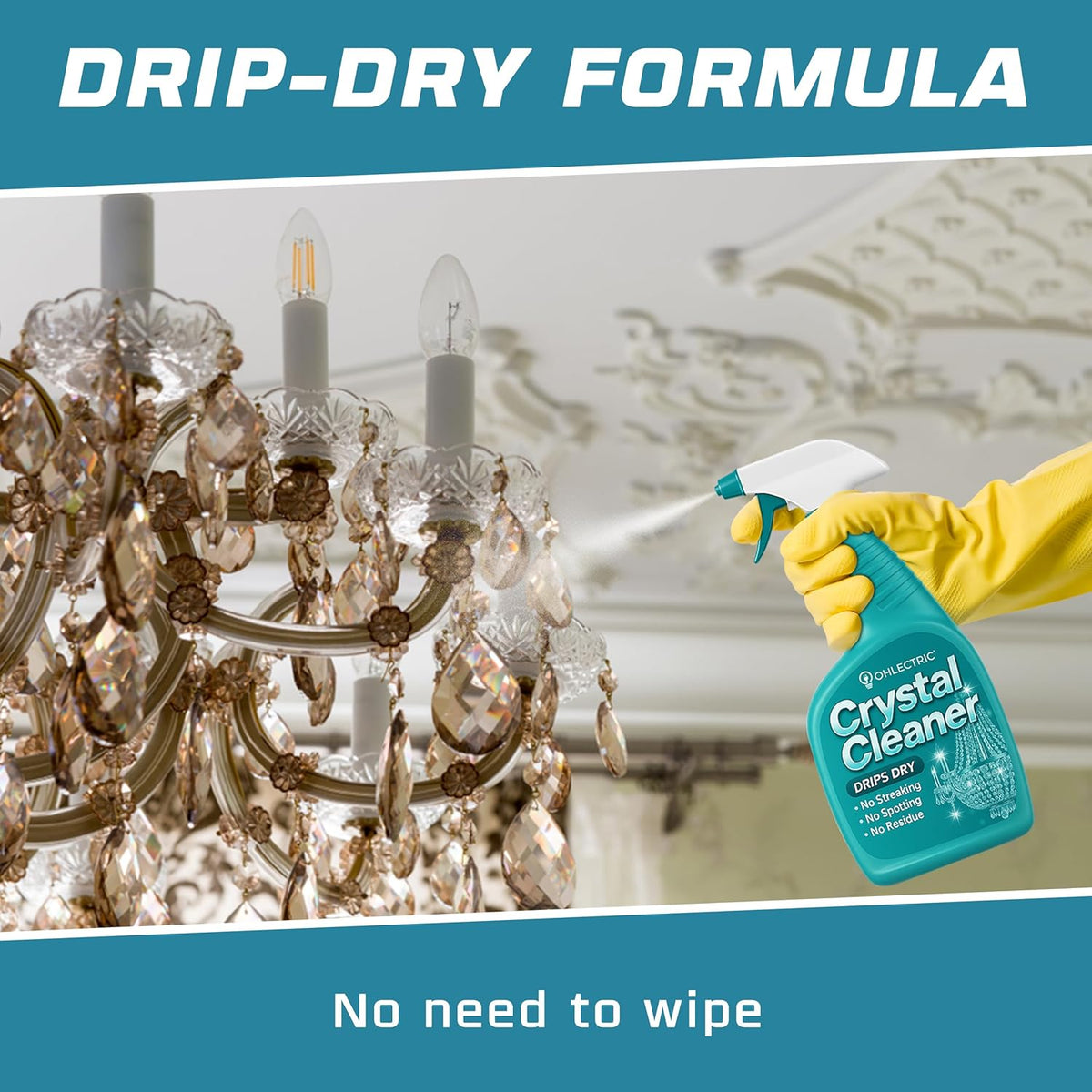 Crystal Chandelier Cleaner Spray Kit & Plastic Drop Cloth for Protection (32 oz) Drips Dry - No