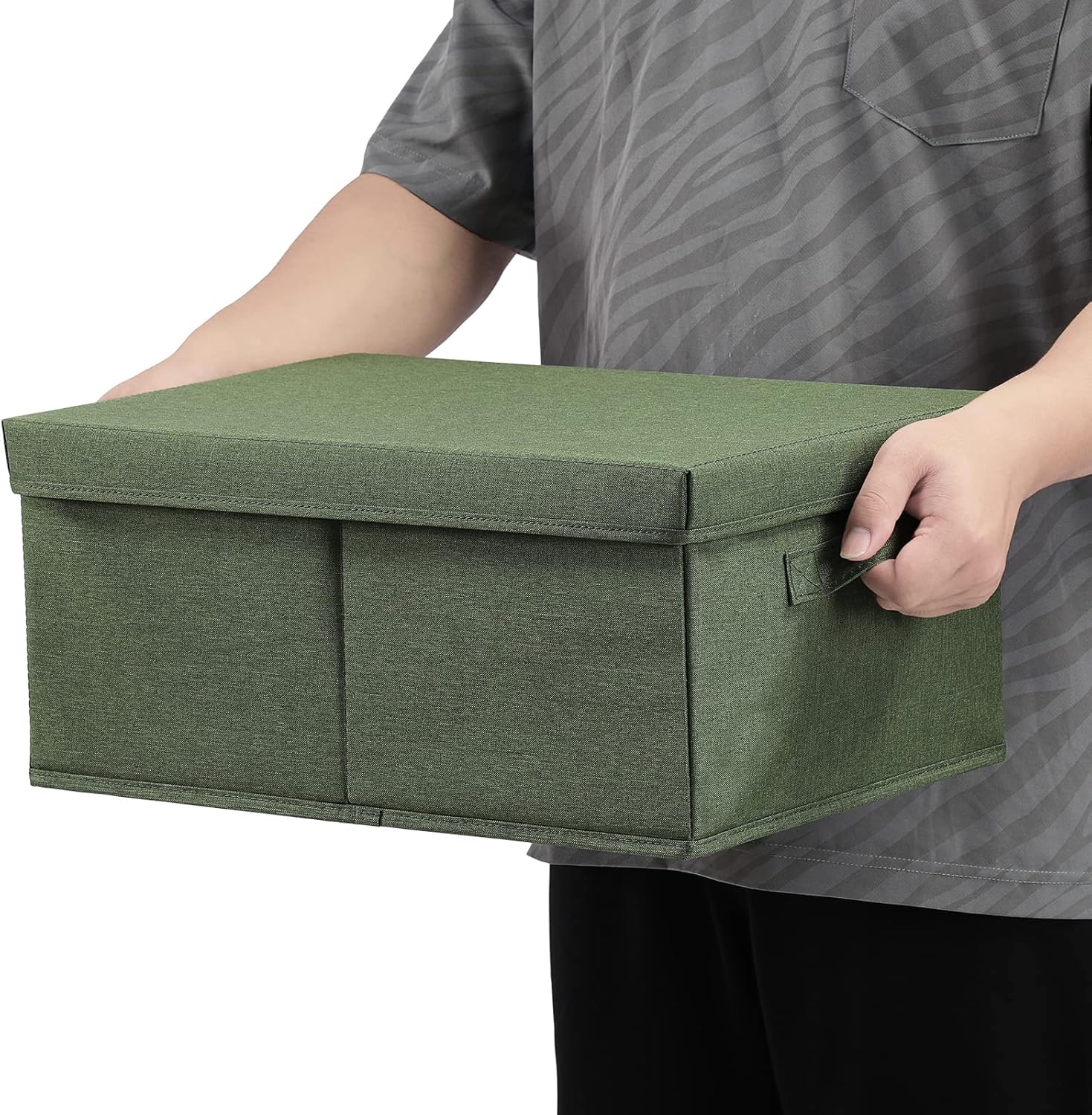 HOONEX Storage Bins with Lids for Organizing, Pack of 2, Storage Boxes with 2 Carrying Handles and