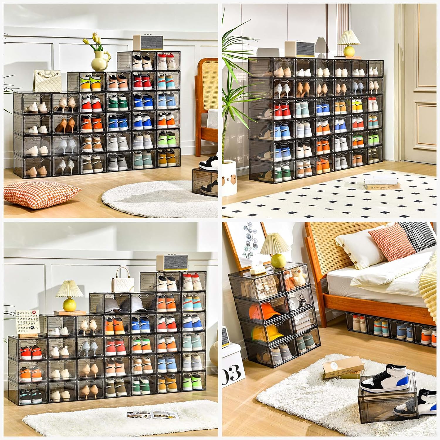 12 Pack Shoe Boxes Shoes Organizer, Shoe Storage Organizer Boxes with Magnetic Door, Clear Shoe