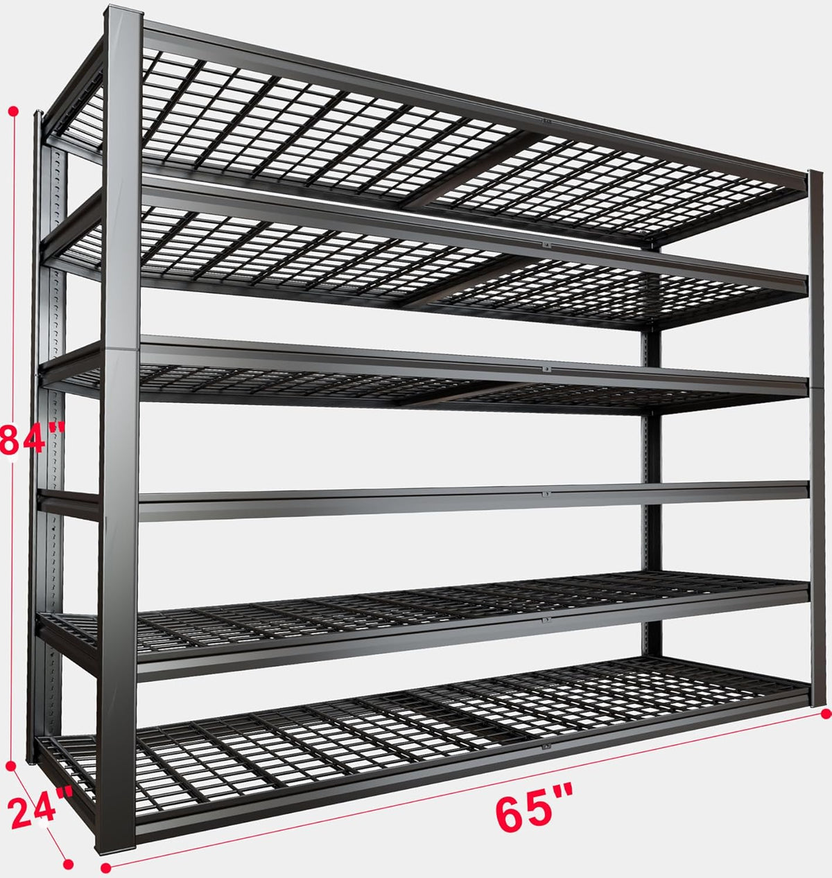 65" W Garage Shelving Heavy Duty, 6 Tier Garage Shelves, Adjustable Storage Shelving Unit