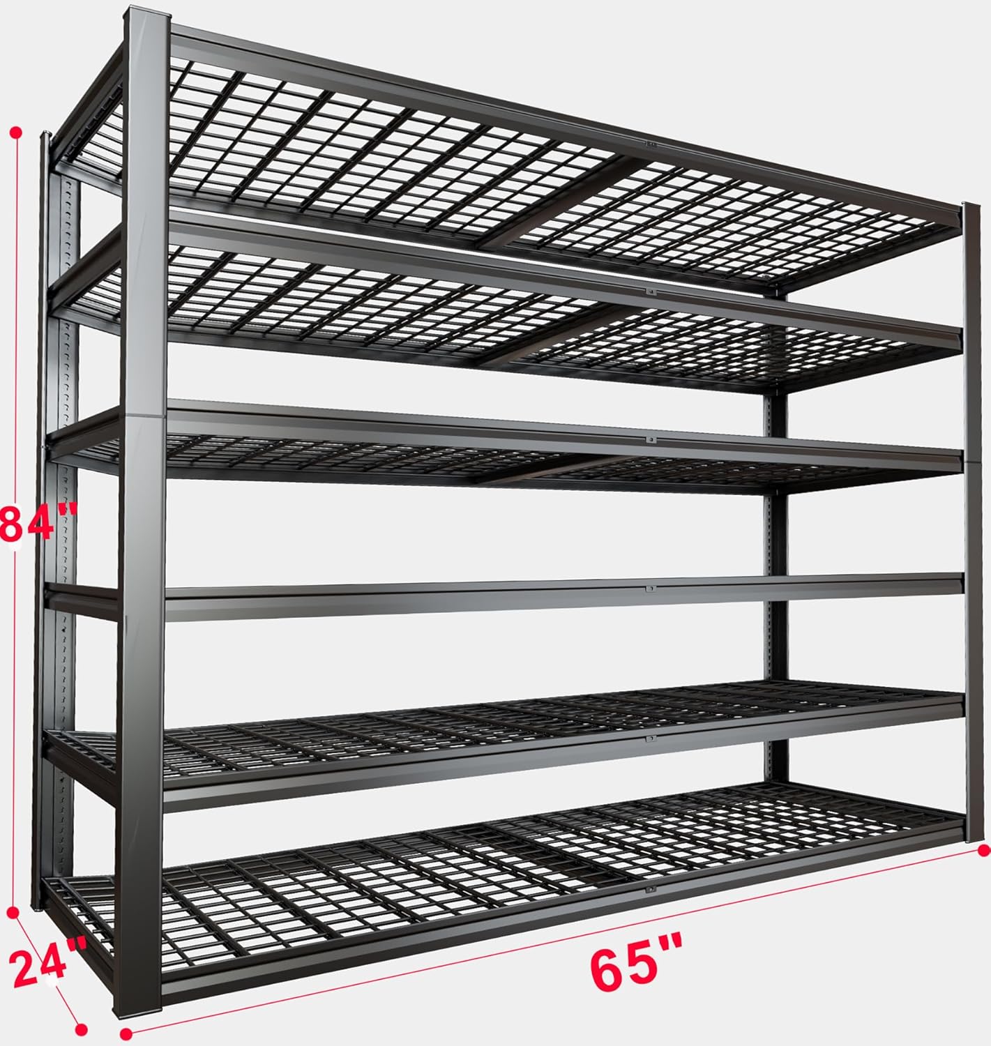 65" W Garage Shelving Heavy Duty, 6 Tier Garage Shelves, Adjustable Storage Shelving Unit