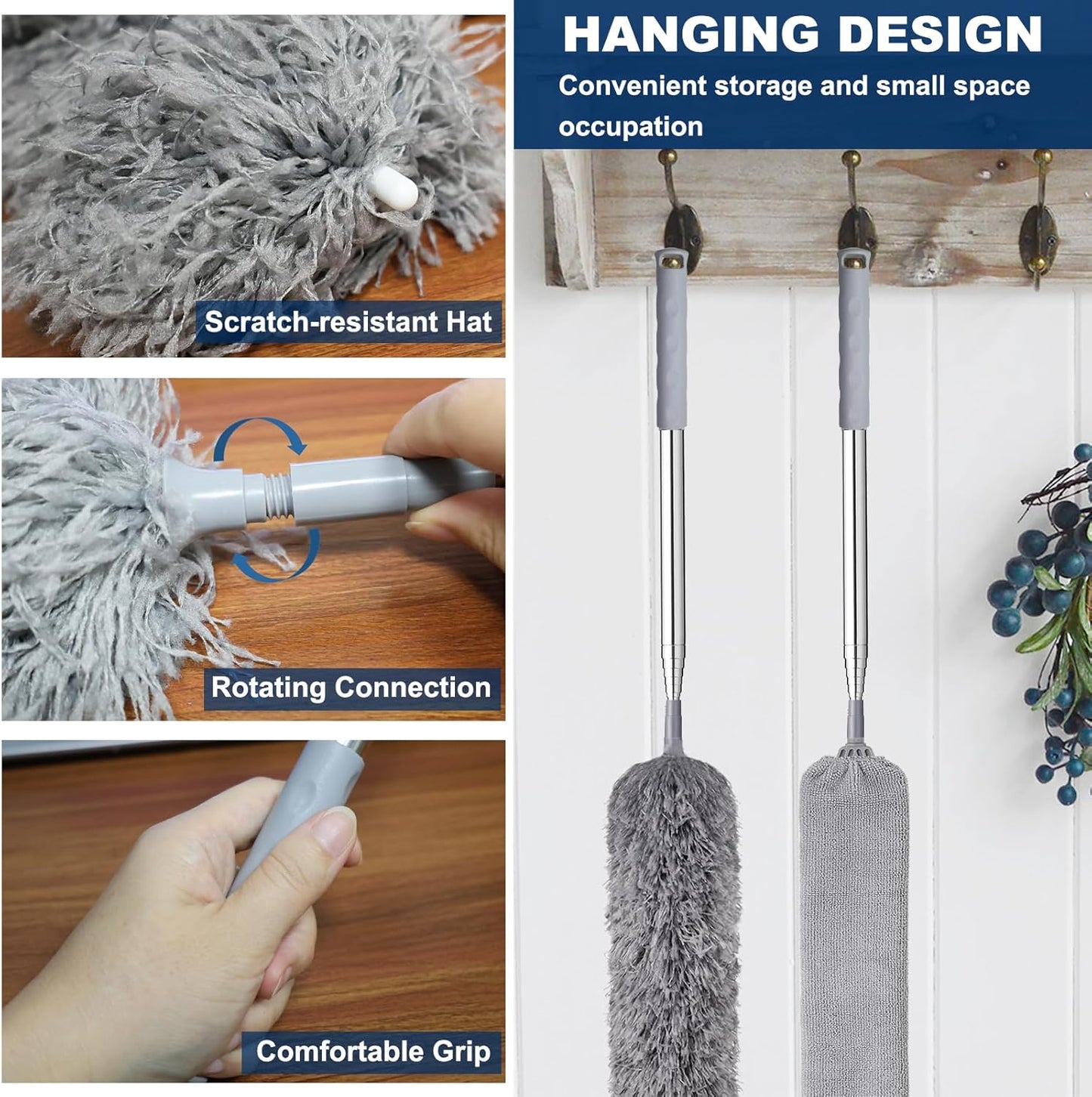 100 Inch Retractable Gap Dust Cleaner Cleaning Tools & Microfiber Feather Duster Washable and