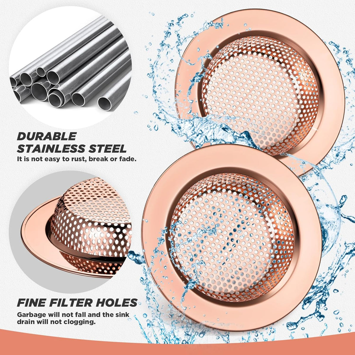 Retisee 2 Pcs Sink Strainer Stainless Steel Kitchen Sink Drain Strainer Basket Cover Mesh Hair Food