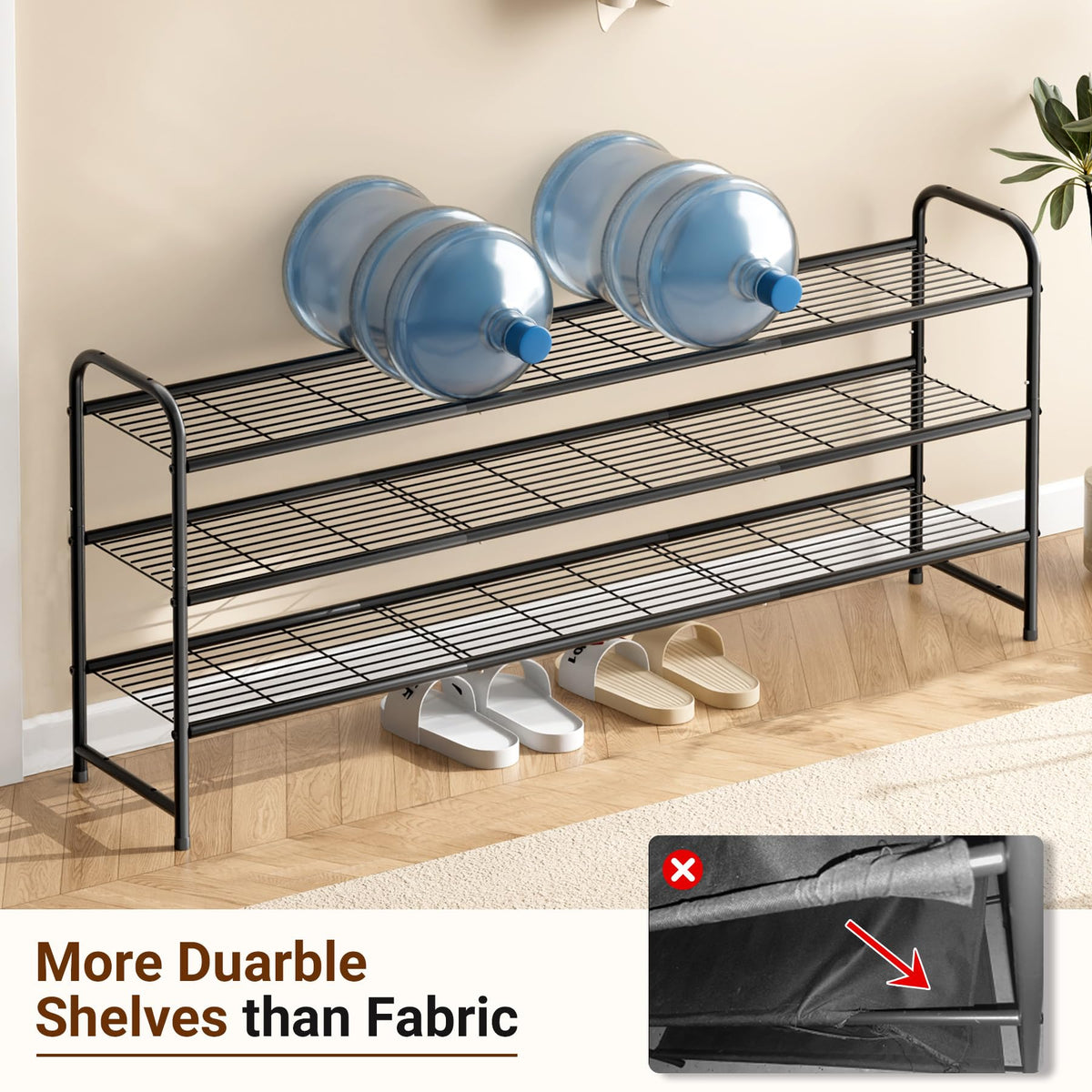 KEETDY 3-Tier Long Shoe Rack for Closet Metal Shoe Organizer for Entryway, Wide Stackable Shoe