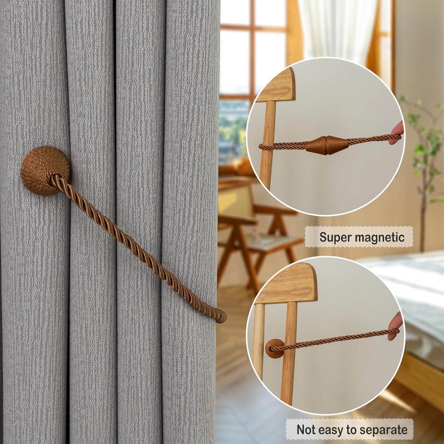 Magnetic Curtain Tiebacks 8 Pack Outdoor Rope Curtain Tie Backs Decorative Window Treatment