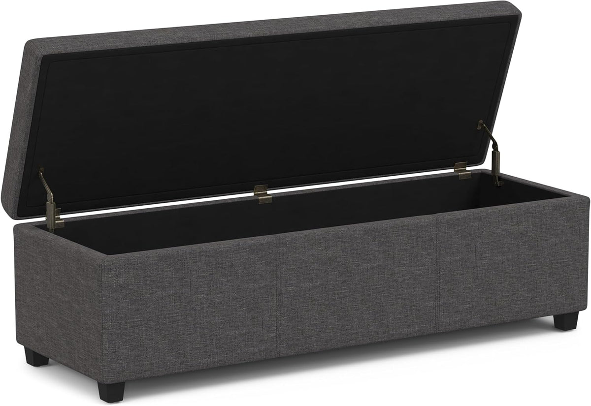 SIMPLIHOME Avalon 54 inch Wide Contemporary Rectangle Extra Large Storage Ottoman Bench in Slate