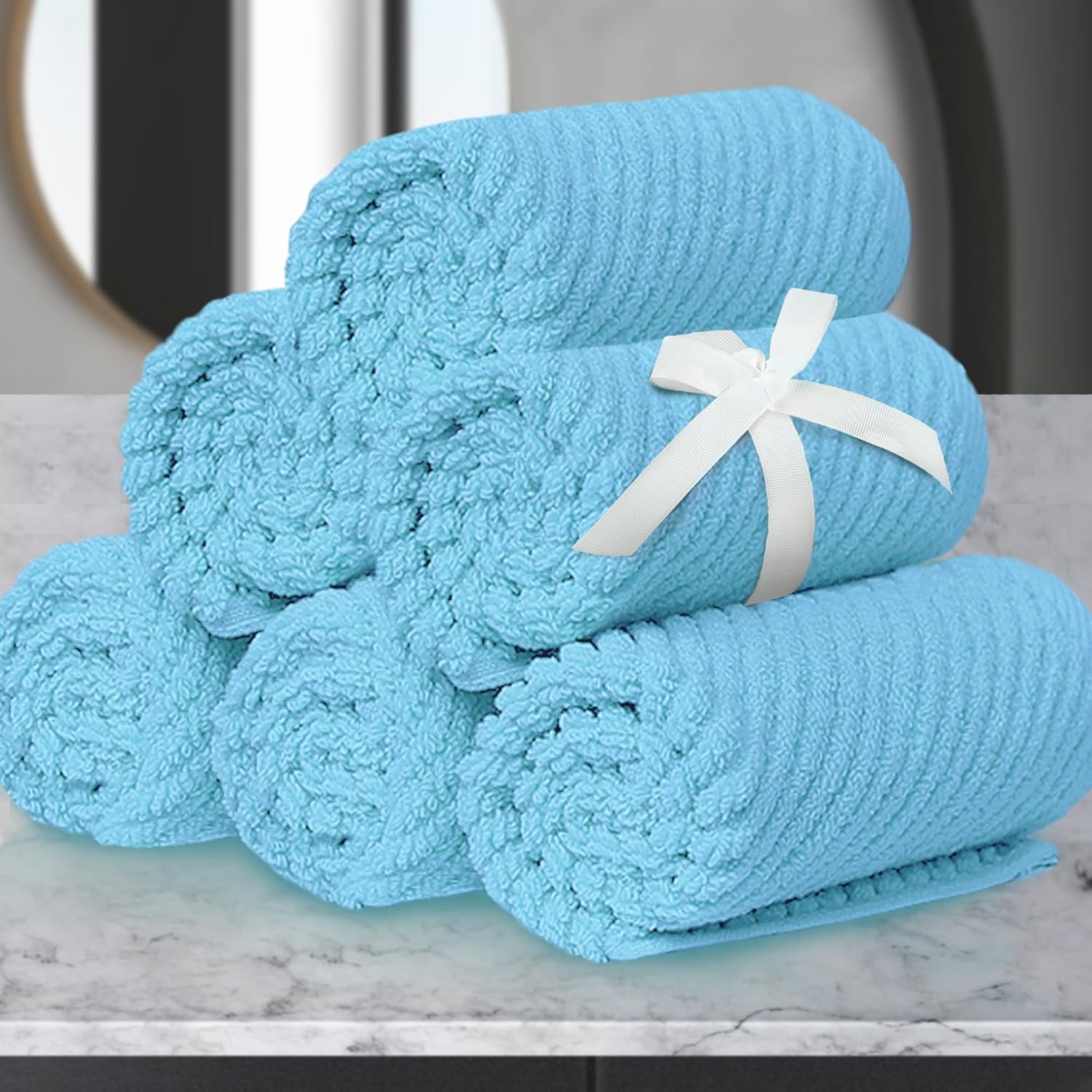 VOOVA & MOVAS Blue Washcloths (6PC, Large 13" x 13") - 100% Cotton | Lightweight | Thick | Quick