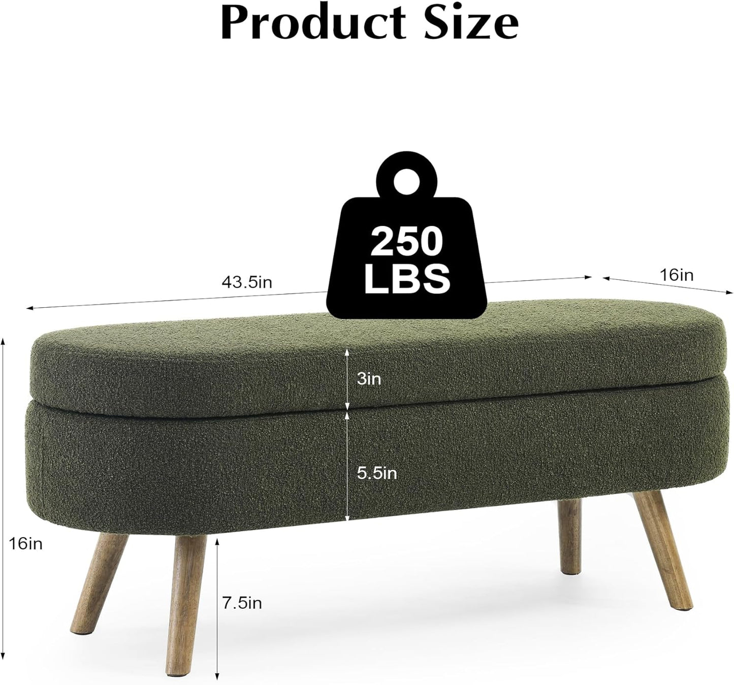 Storage Bench, 43" Storage Ottoman Bench, Shoe Storages Benches for Bedroom, Upholstered Entryway