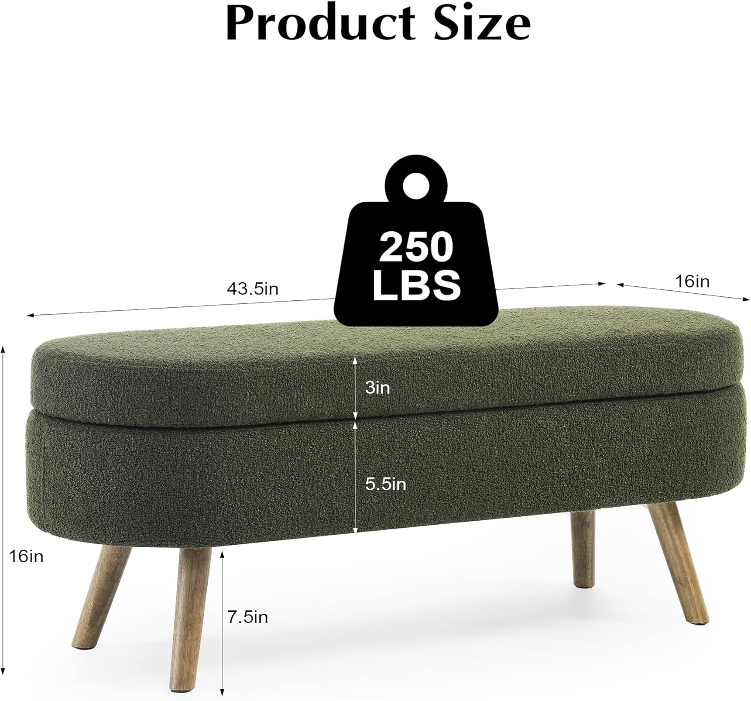 Storage Bench, 43" Storage Ottoman Bench, Shoe Storages Benches for Bedroom, Upholstered Entryway