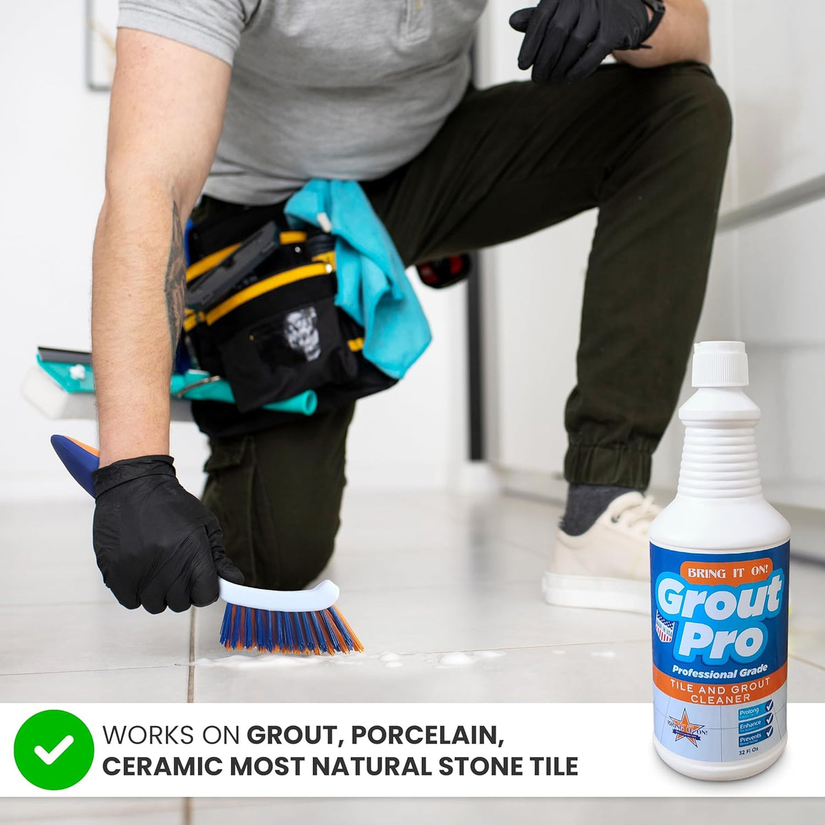 Bring It On Grout Pro Tile and Grout Cleaner – 32fl oz Grout Cleaner for Shower Tile – Deep