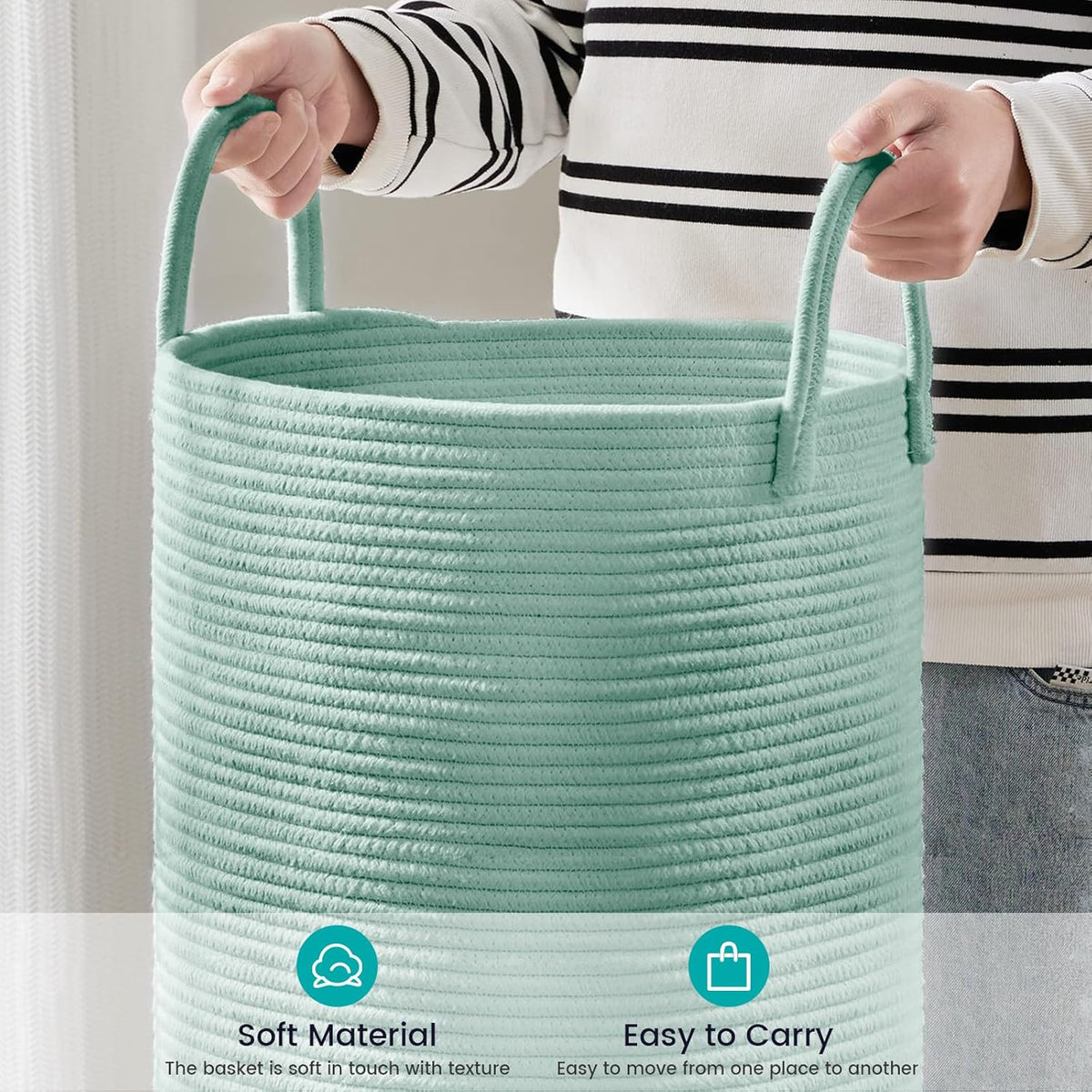 YOUDENOVA Laundry Hamper Basket, Woven 58L Tall Laundry Basket for Blanket Organizer- Nursery